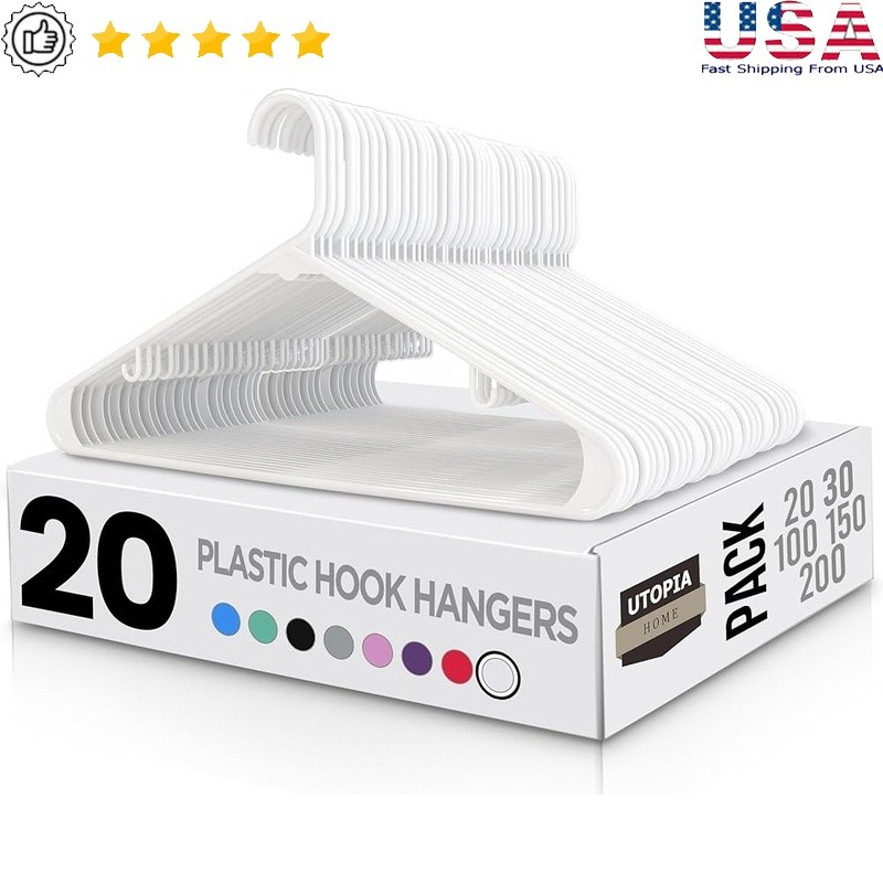 Durable Plastic Hangers Slim Closet Organizer W/ 2 Built-In Hooks Pack of 10 New