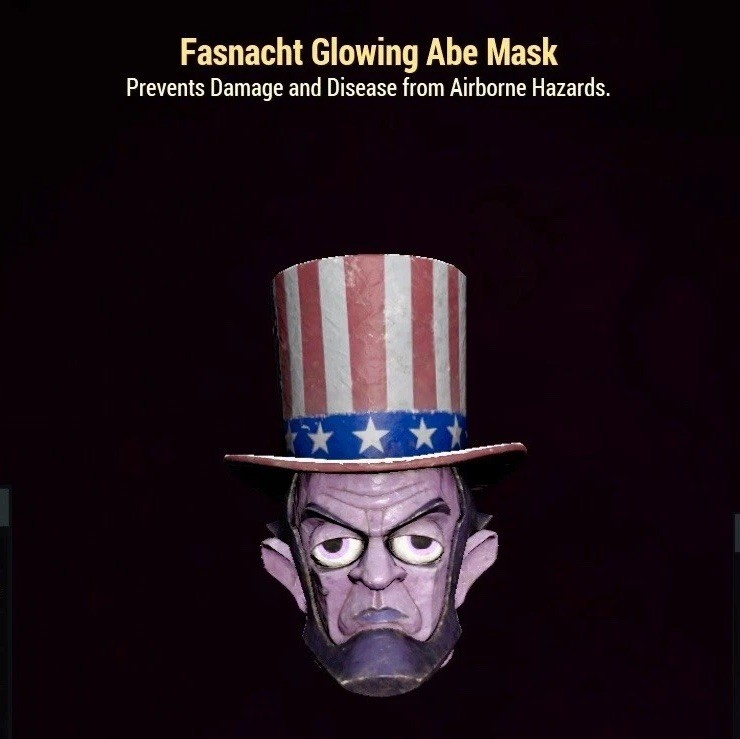 RARE Fallout 76 FO76 XBOX Fasnacht GLOWING ABE Lincoln Mask FAST DELIVERY