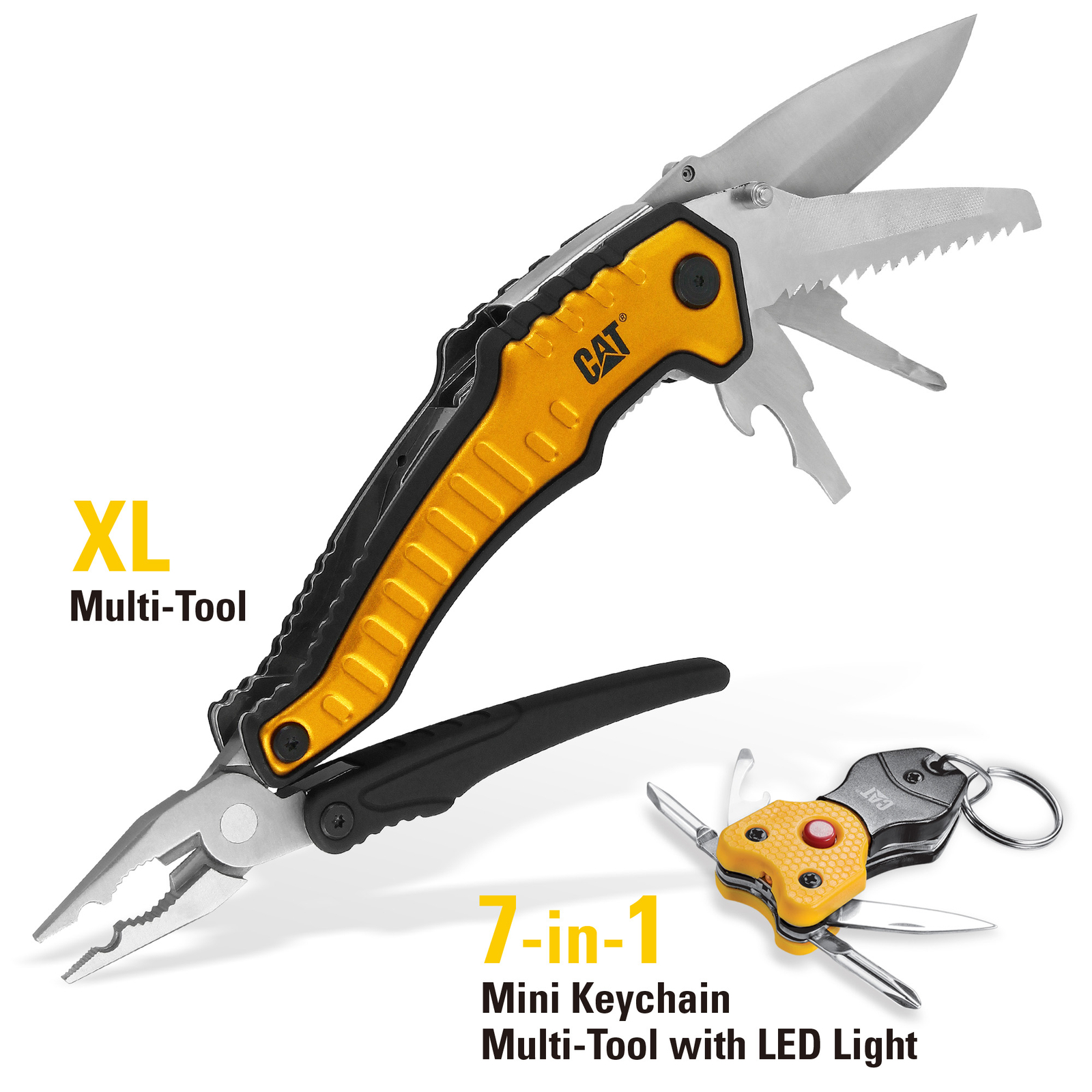 Cat 2 Piece XL Multi-Tool and Multi-Tool Key Chain with Light Gift Box Set -