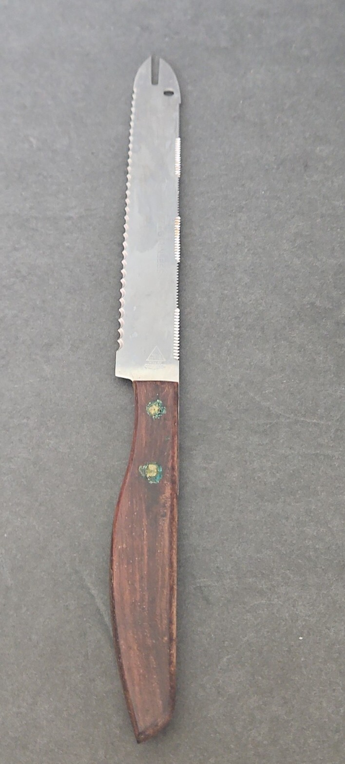 HOUSEHOLD JAPAN SURGICAL STEEL DOUBLE SIDED SERRATED KNIFE OVER 12 INCHES LONG