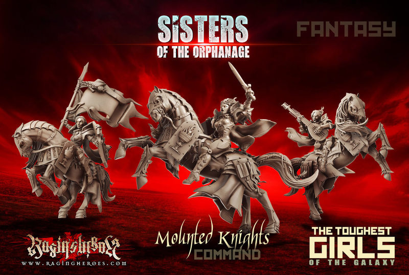 Raging Heroes Sisters of the Orphanage Mounted Knights Command Group 28mm