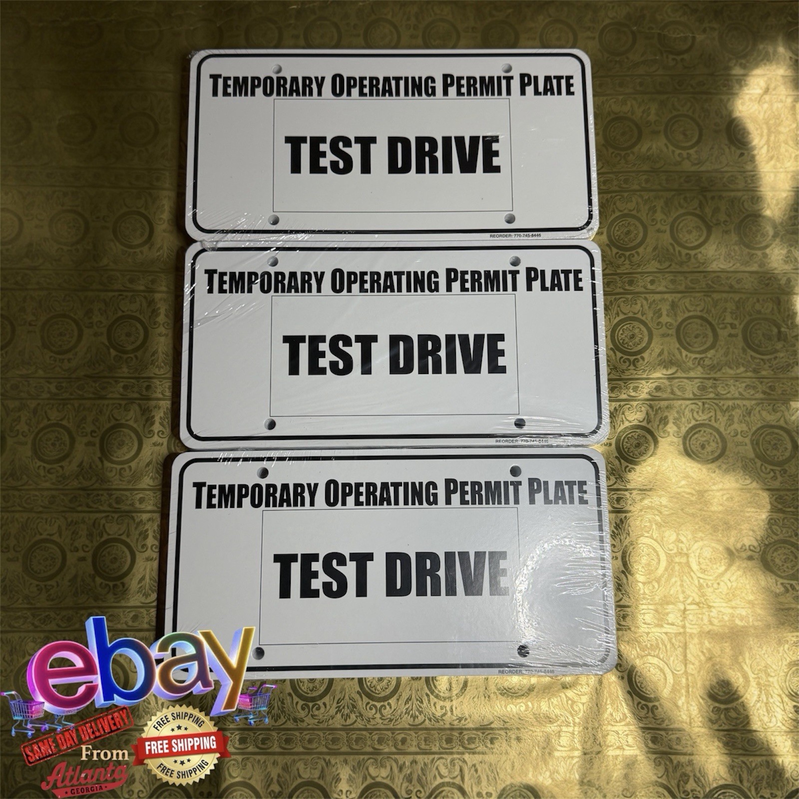3 Car Dealer Test Drive Plate – Temporary Permit Sign