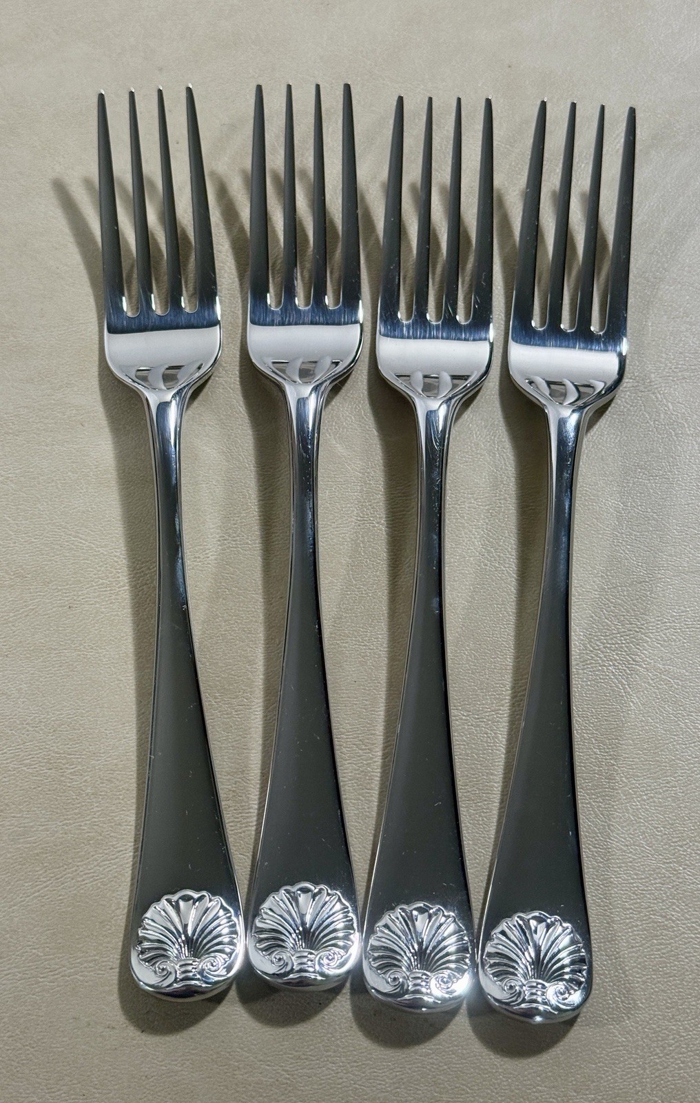 Lot of 4 Kirk Stieff Williamsburg Royal Shell 18/8 Stainless Flatware Salad Fork