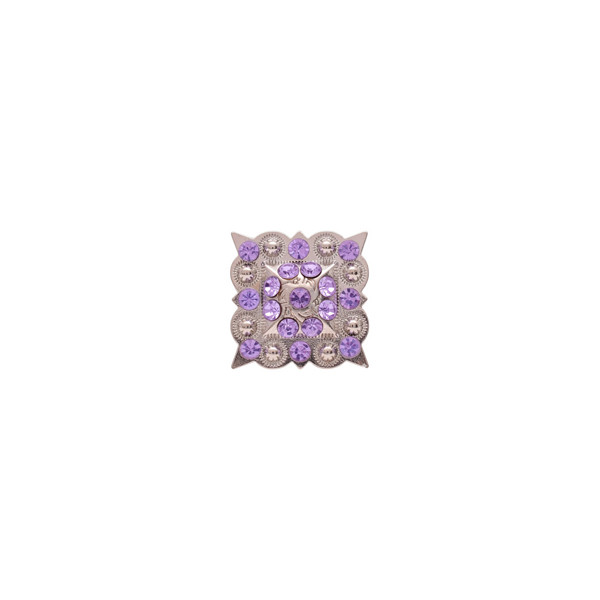 3/4" Square Concho with Purple Rhinestones, Silver Berries, and 2 screw back.
