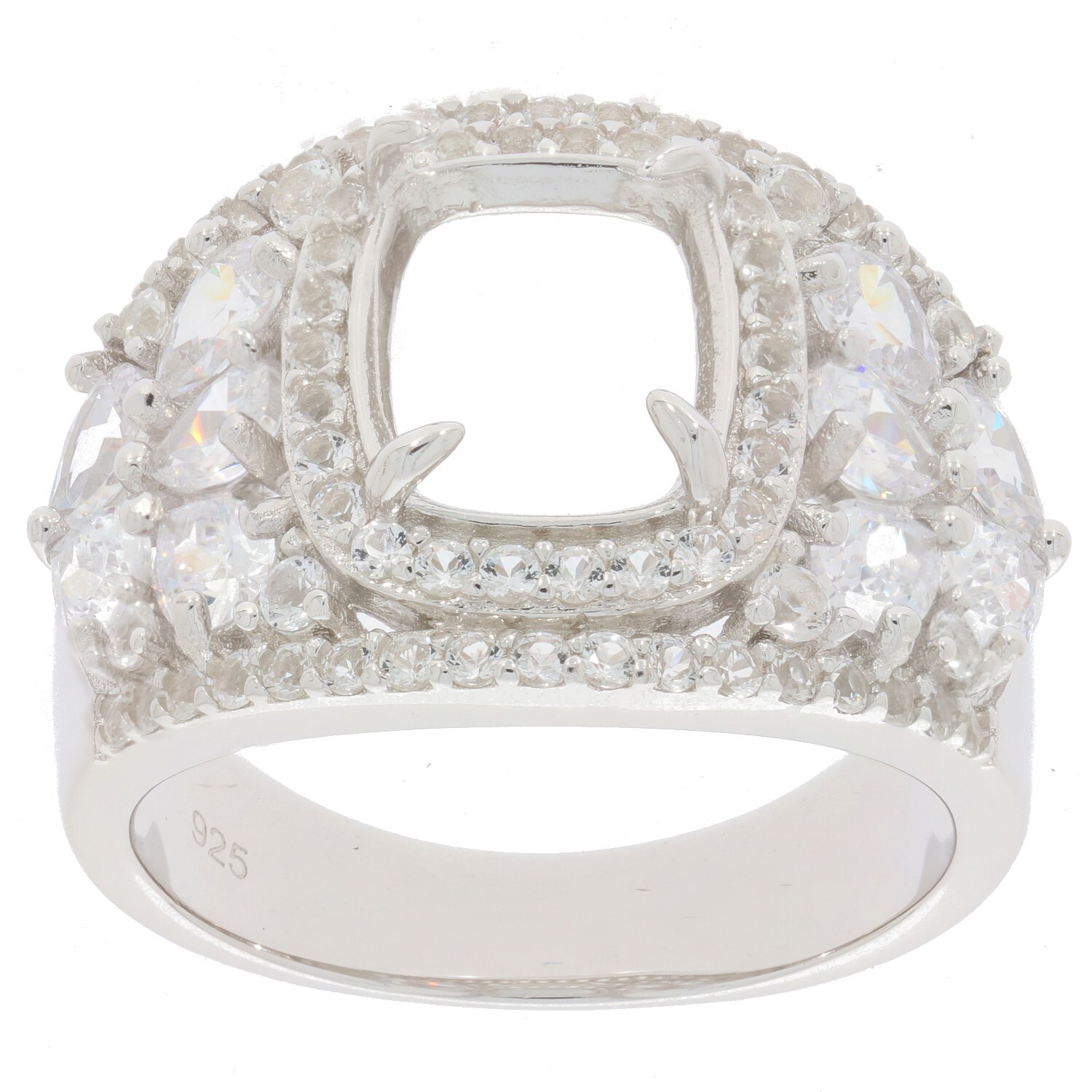 Sterling Silver Semi Mount Ring Setting Cushion CU 10X8mm Halo