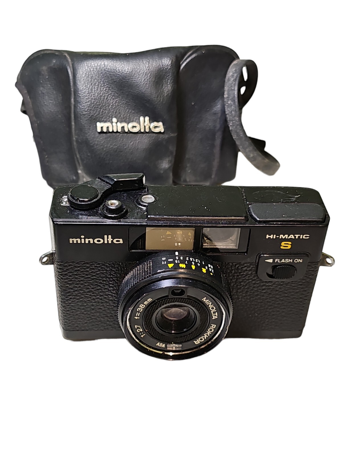 Minolta Hi Matic S Point And Shoot Camera W/ Leather Case Rokkor 38mm - Untested
