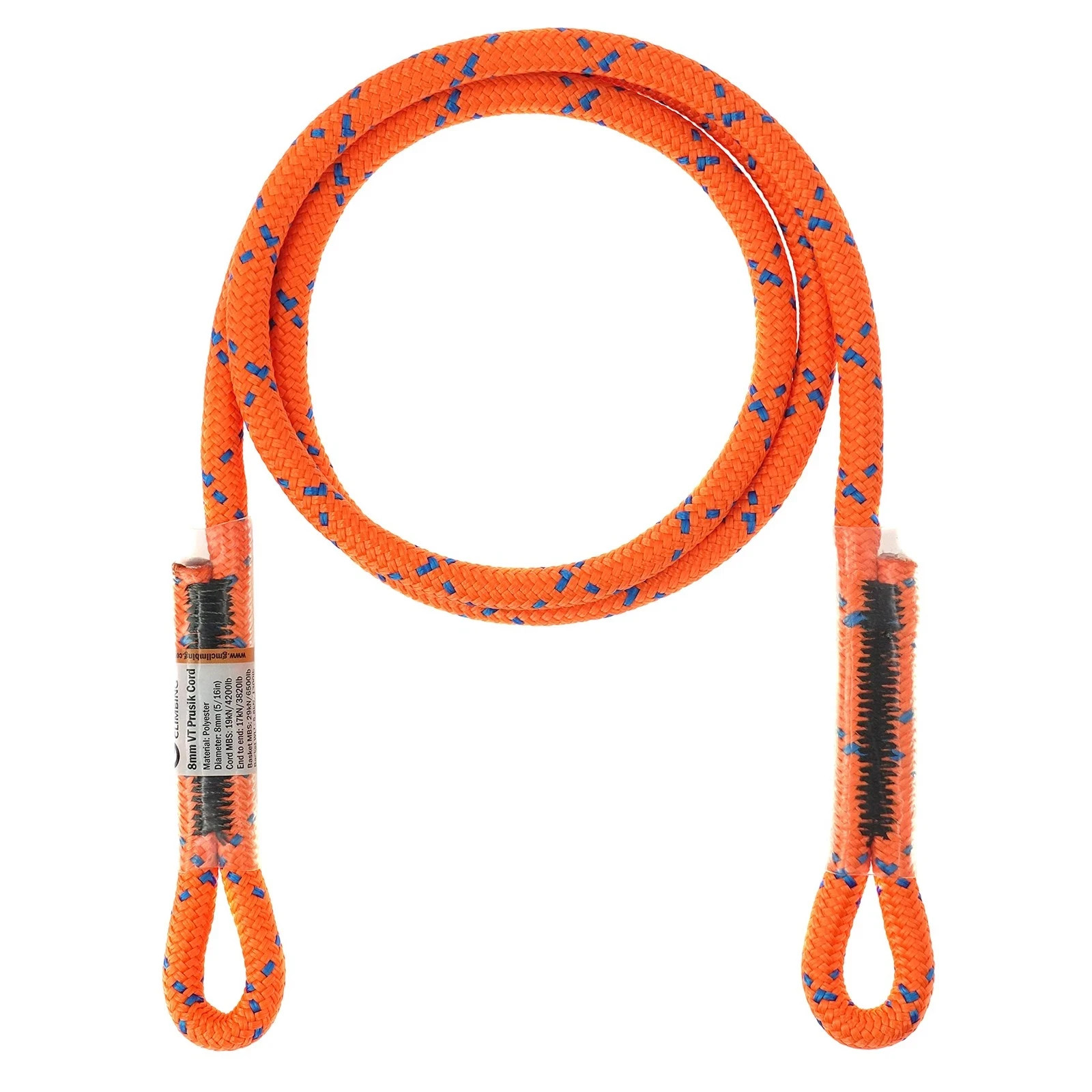 8mm Prusik Cord Sewn Eye-to-Eye 45" Climbing Rope 5/16" Pre-Sewn Loop