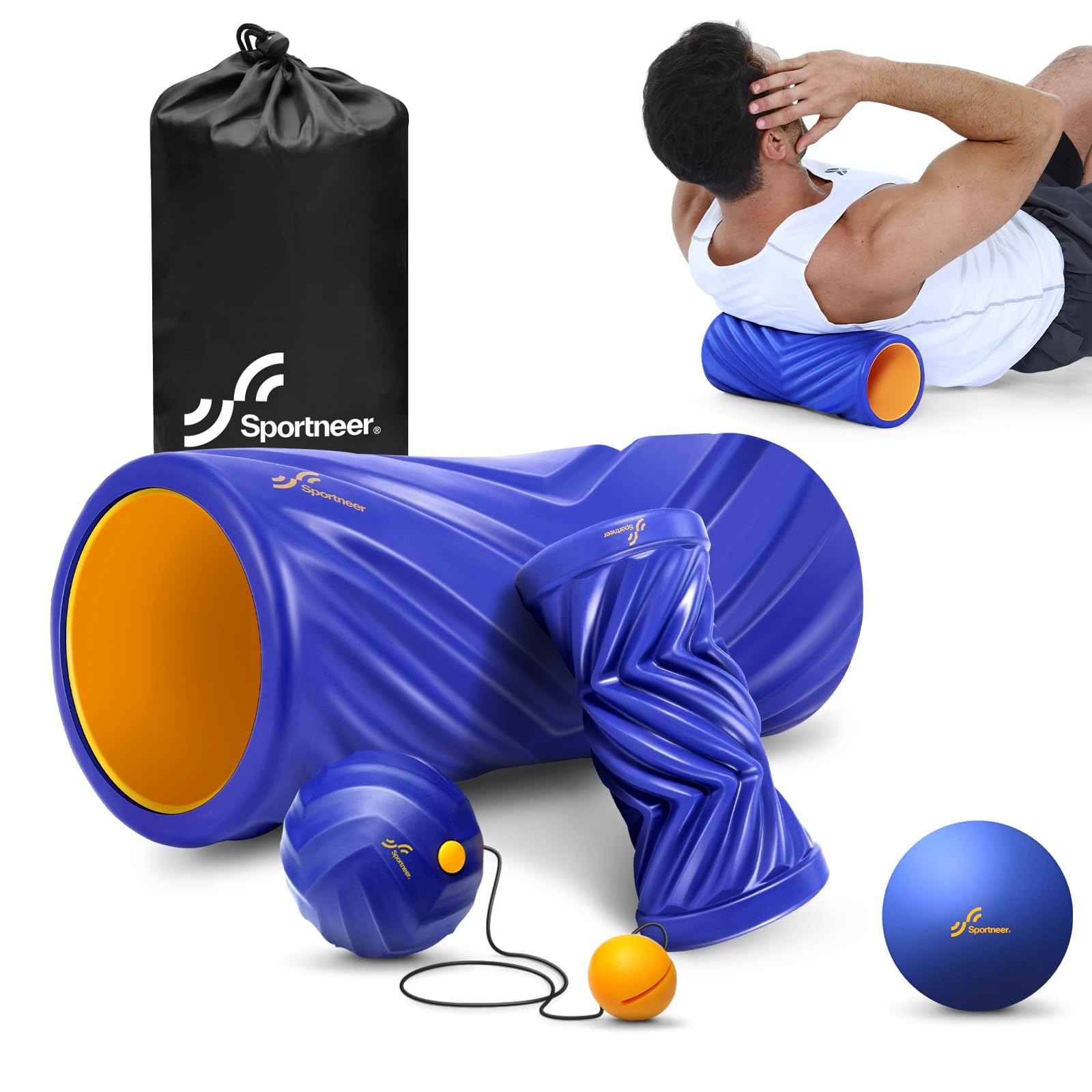 4 in 1 Foam Set, Muscle Relax Kit with 2 Textured Foam Pilates Rollers, Strin...