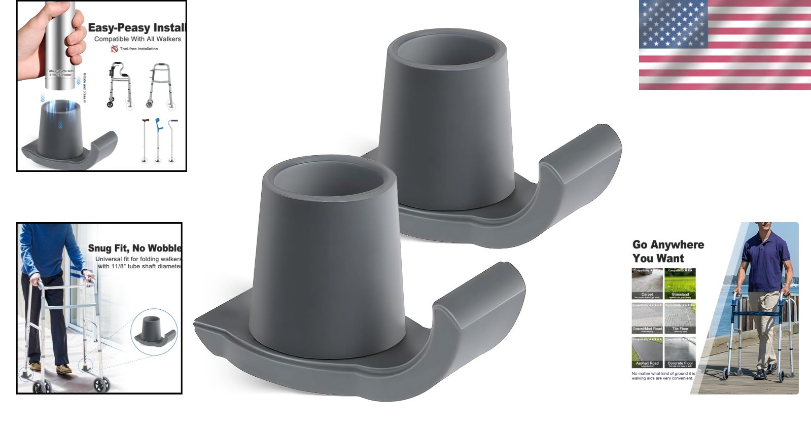 2-Pack Durable Walker Ski Glides - Easy Install for Safe Mobility on Any Surface