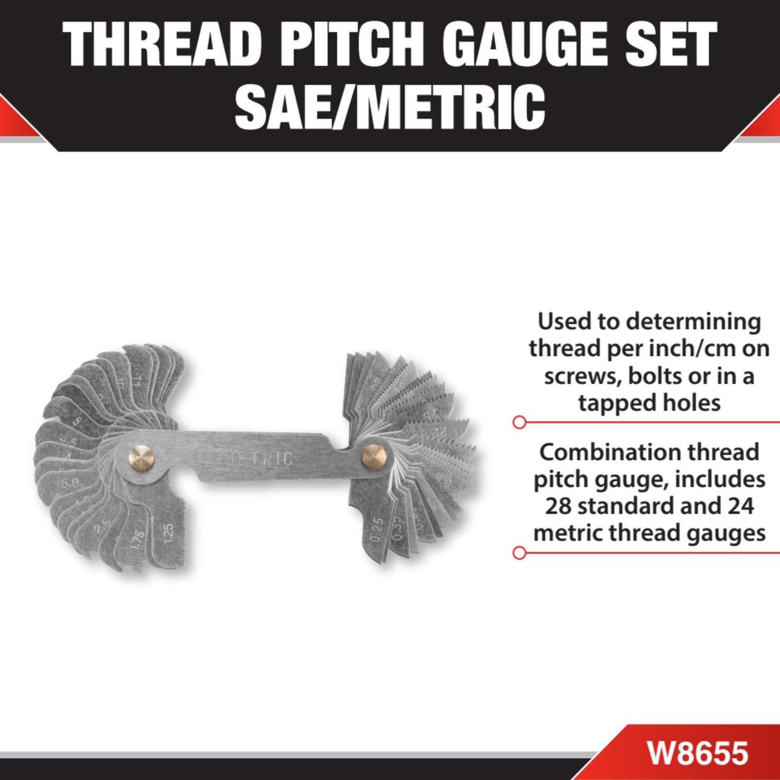 Performance Tool W8655 Combination Thread Pitch Gauge Set SAE & MM, Other