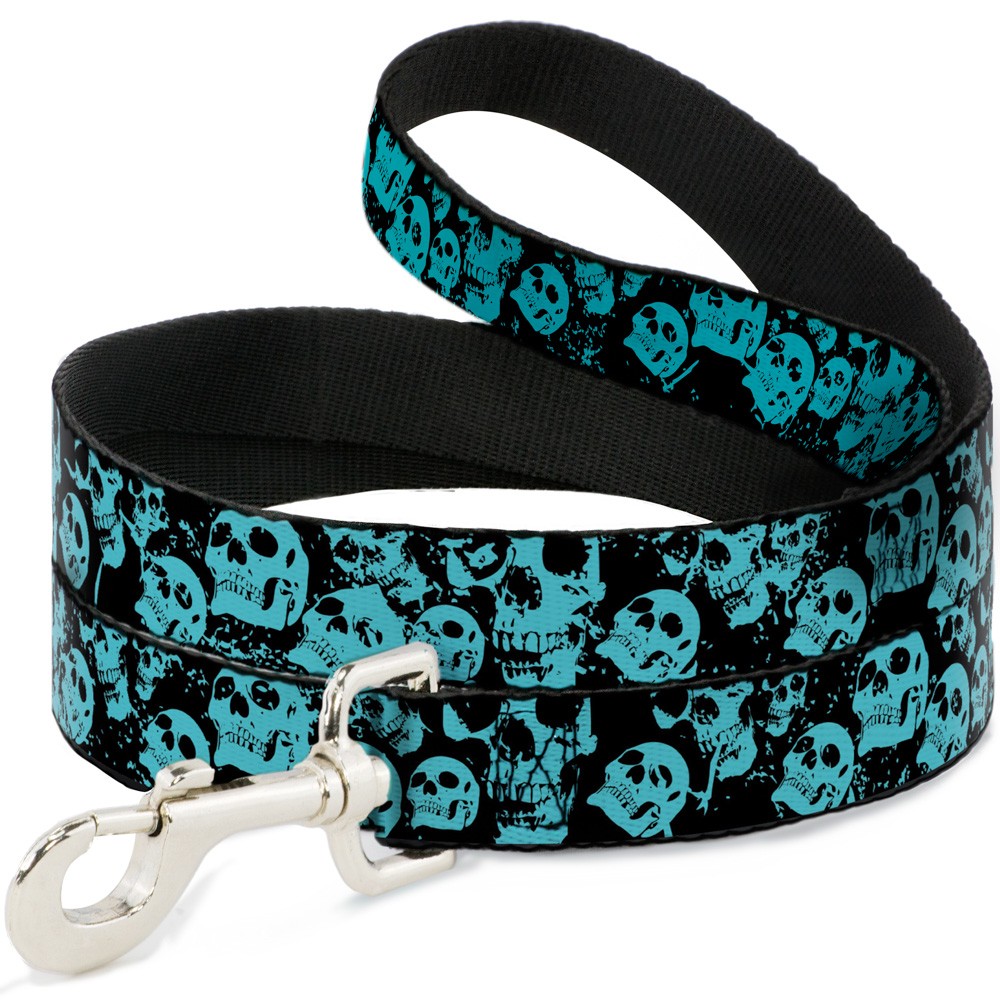 Dog Leash Skulls Stacked Weathered Black/Teal