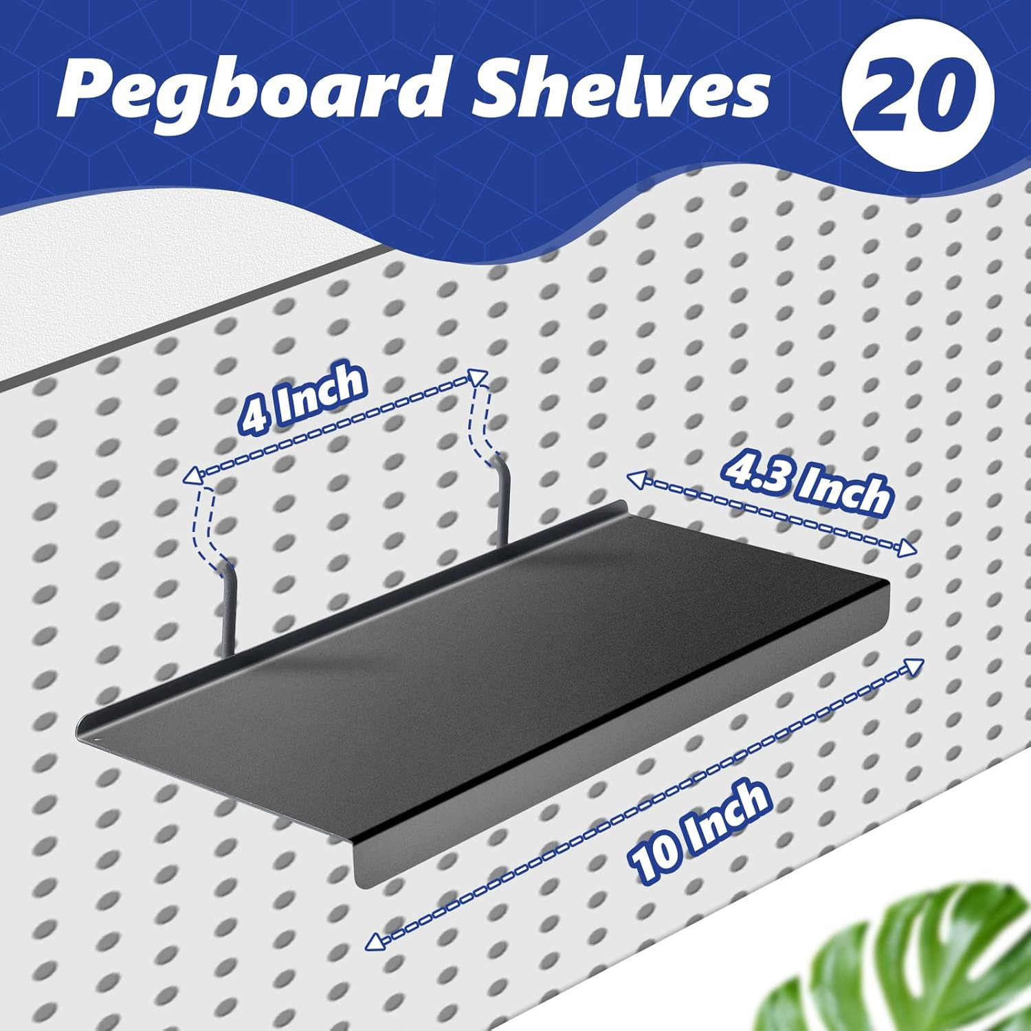 20-Pack Metal Pegboard Shelves, 10x4.3 Inch Black Display Storage Solutions