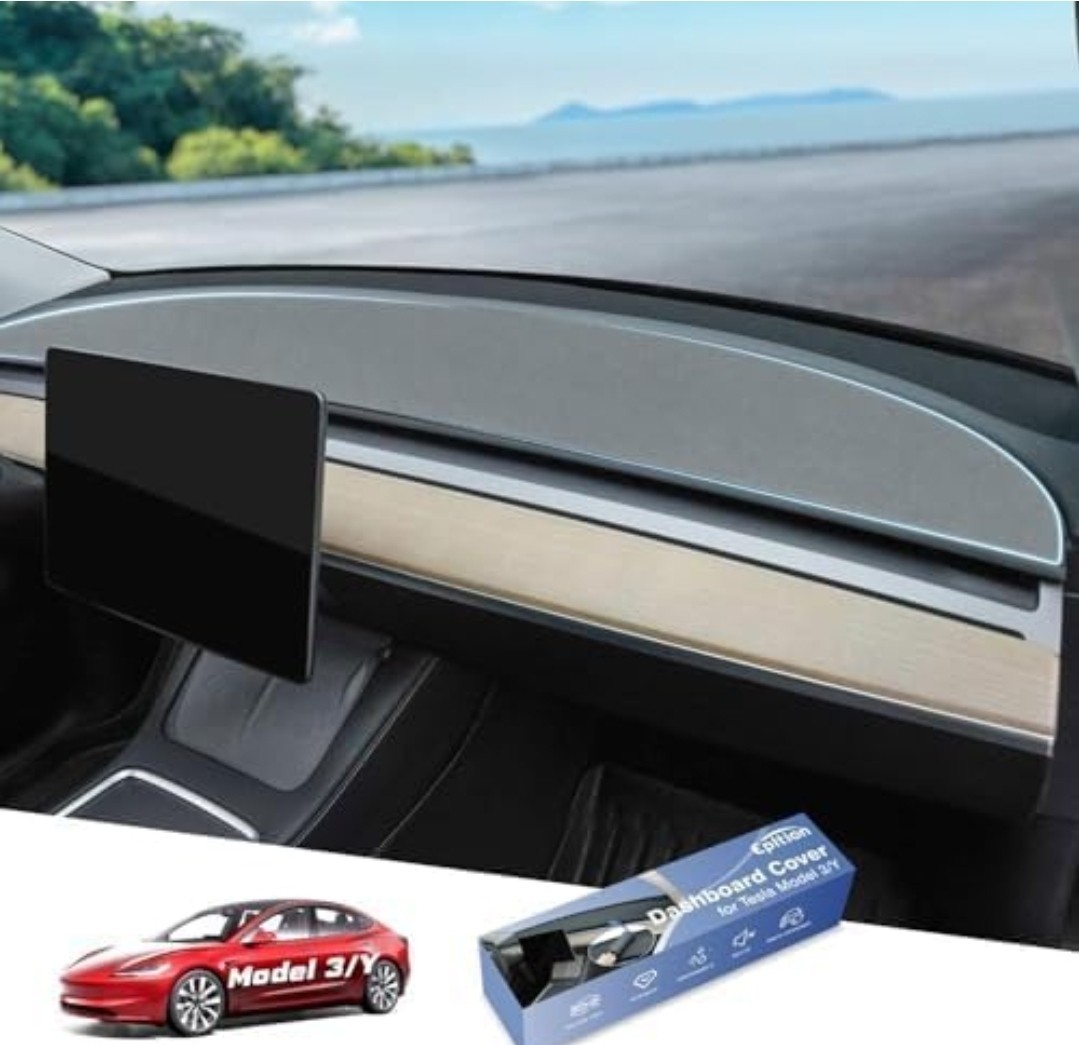 Leather Tesla Model 3/Y 2017-2024 Rubber Dashboard Cover/Mat Leather Surface