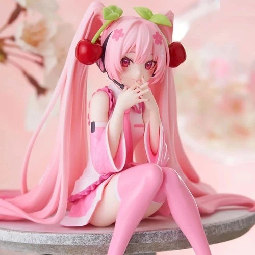 New Hatsune Miku Anime figure Pink dress Sitting Posture PVC Model Action Toys