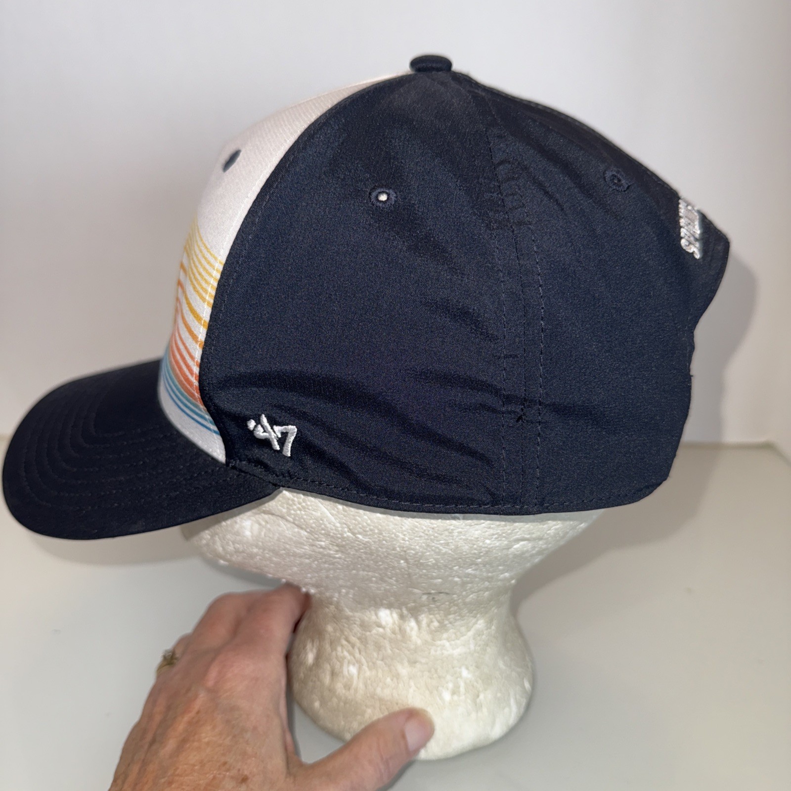 Houston Astros Star H Logo On White Striped Fabric, Navy Hat Cap Spring Training