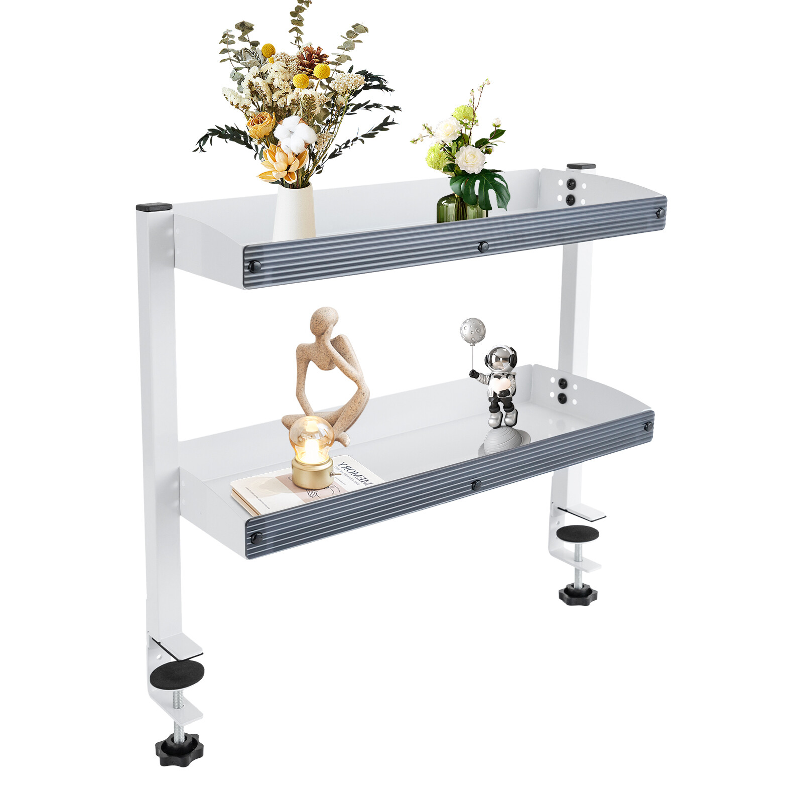 2-Tier Shelving with Adjustable Storage,White Storage Tray,for Living Rooms