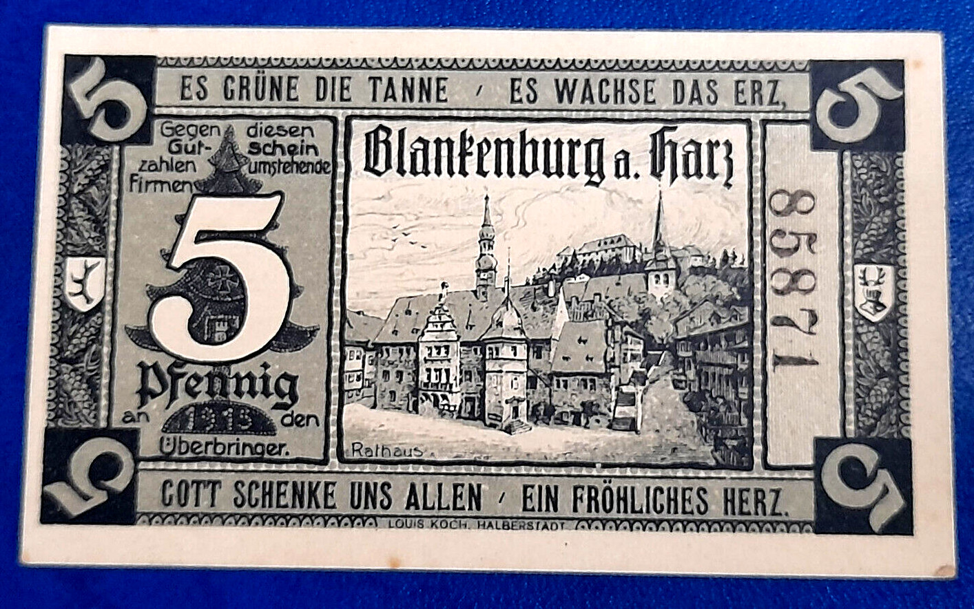 BLANKENBURG NOTGELD 5 PFENNIG 1920 EMERGENCY MONEY GERMANY BANKNOTE (32126)