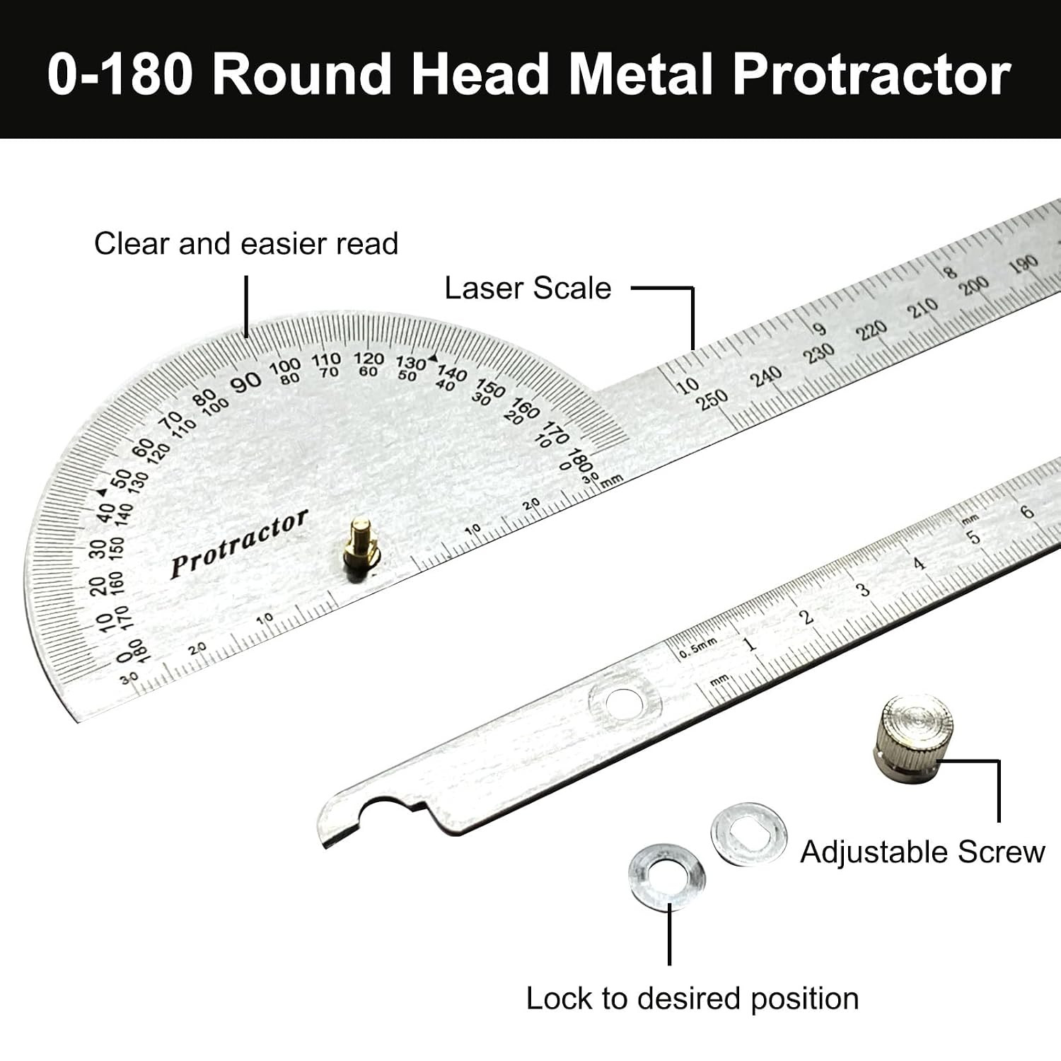 Stainless Steel Angle Protractor -180° Two Arm Ruler Adjustable Finder Angle