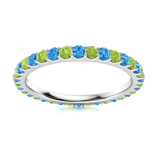 925 Sterling Silver Round Peridot & Swiss Blue Topaz Full Eternity Women Ring