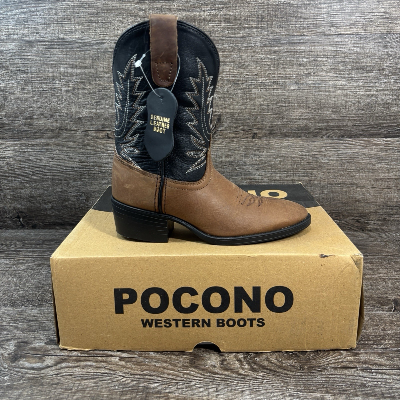 Pocono Western Boots Kid's 11.5 Brown Black Copper Foot Cowboy C-1550