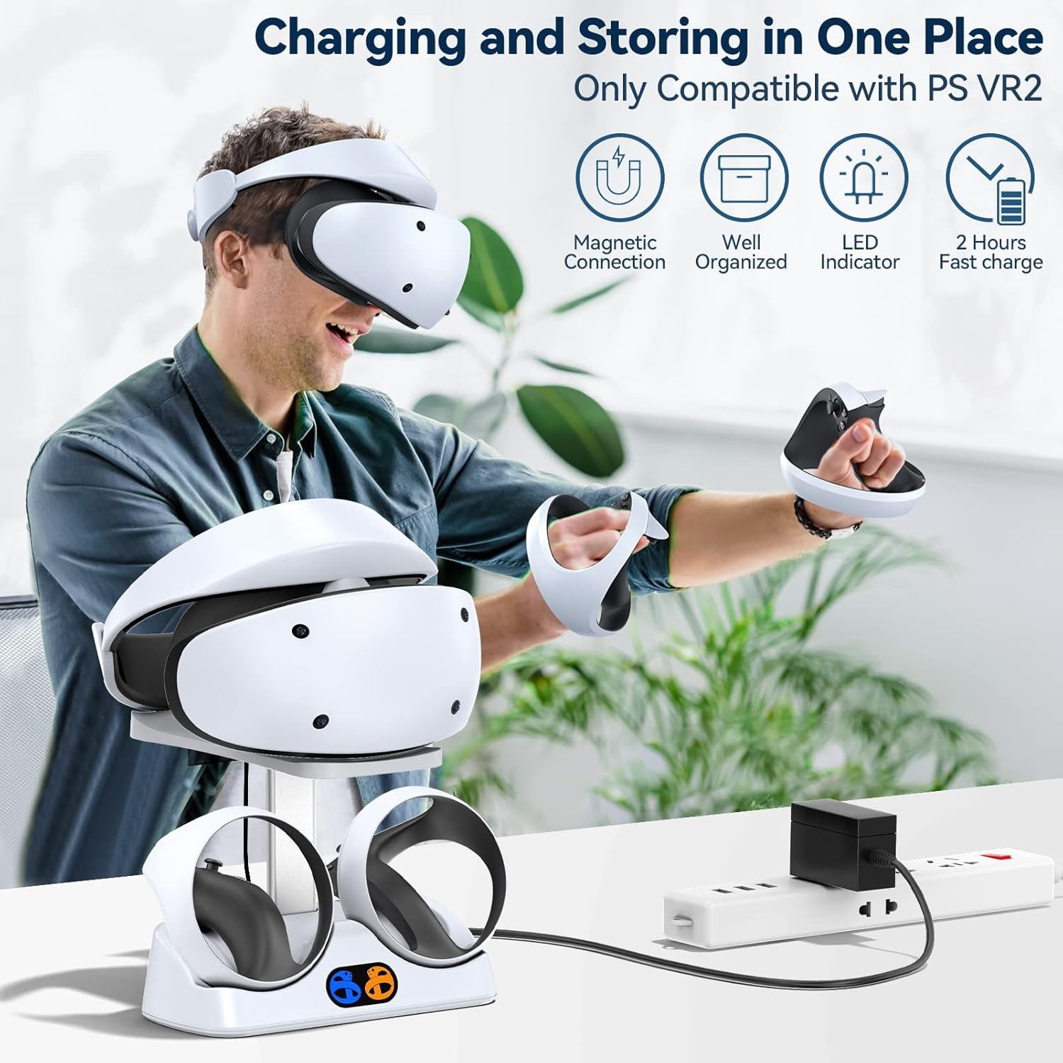 PS5 VR2 Controller Charging Dock & Headset Stand, LED Indicator, Type-C Cable