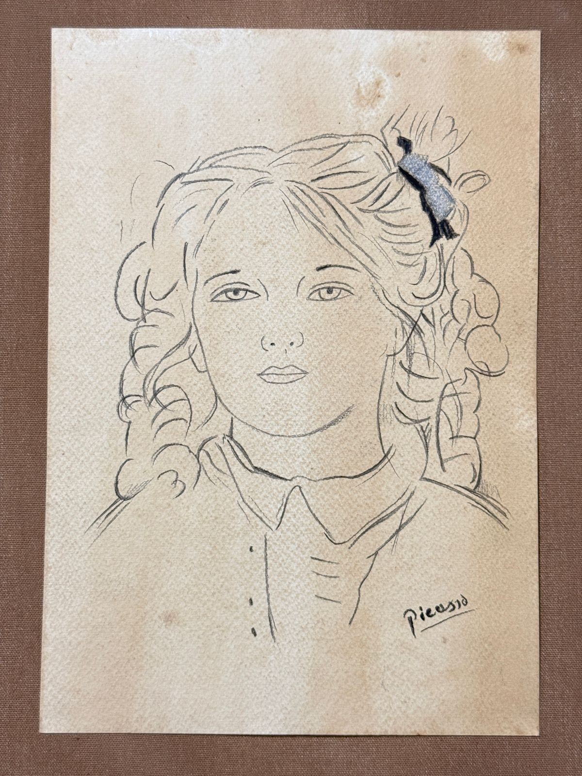 Pablo Picasso (Handmade) Mixed Media Paper Drawing Signed and Stamped