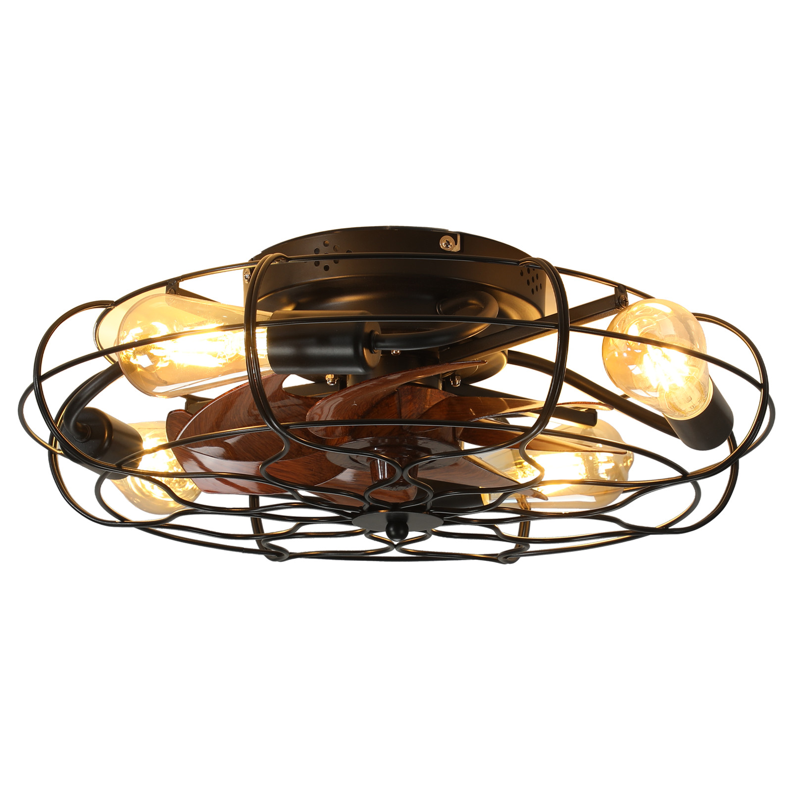 19.7" Industrial Caged Ceiling Fan with Light, 6-Speed, Remote, Timer