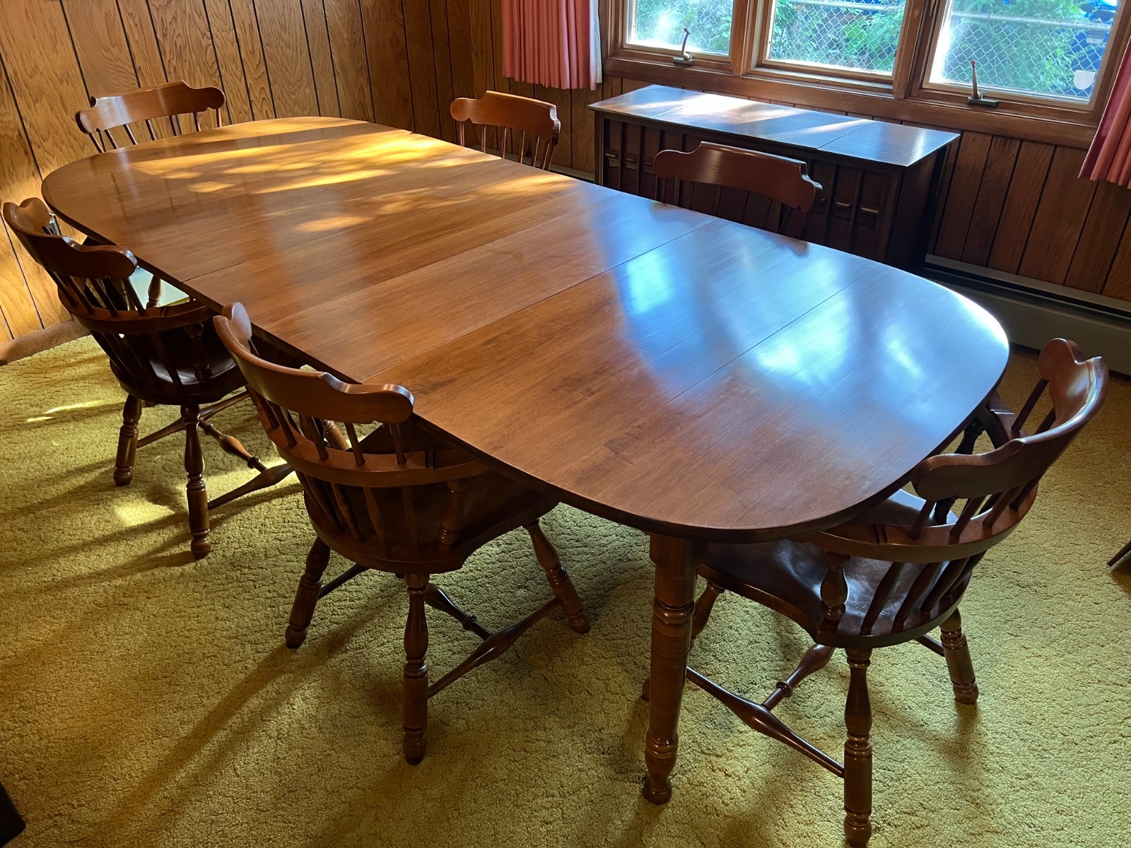 Heywood-Wakefield Solid Maple Dining Room Set – 6 Chairs, 3 Leaves & Custom Pads