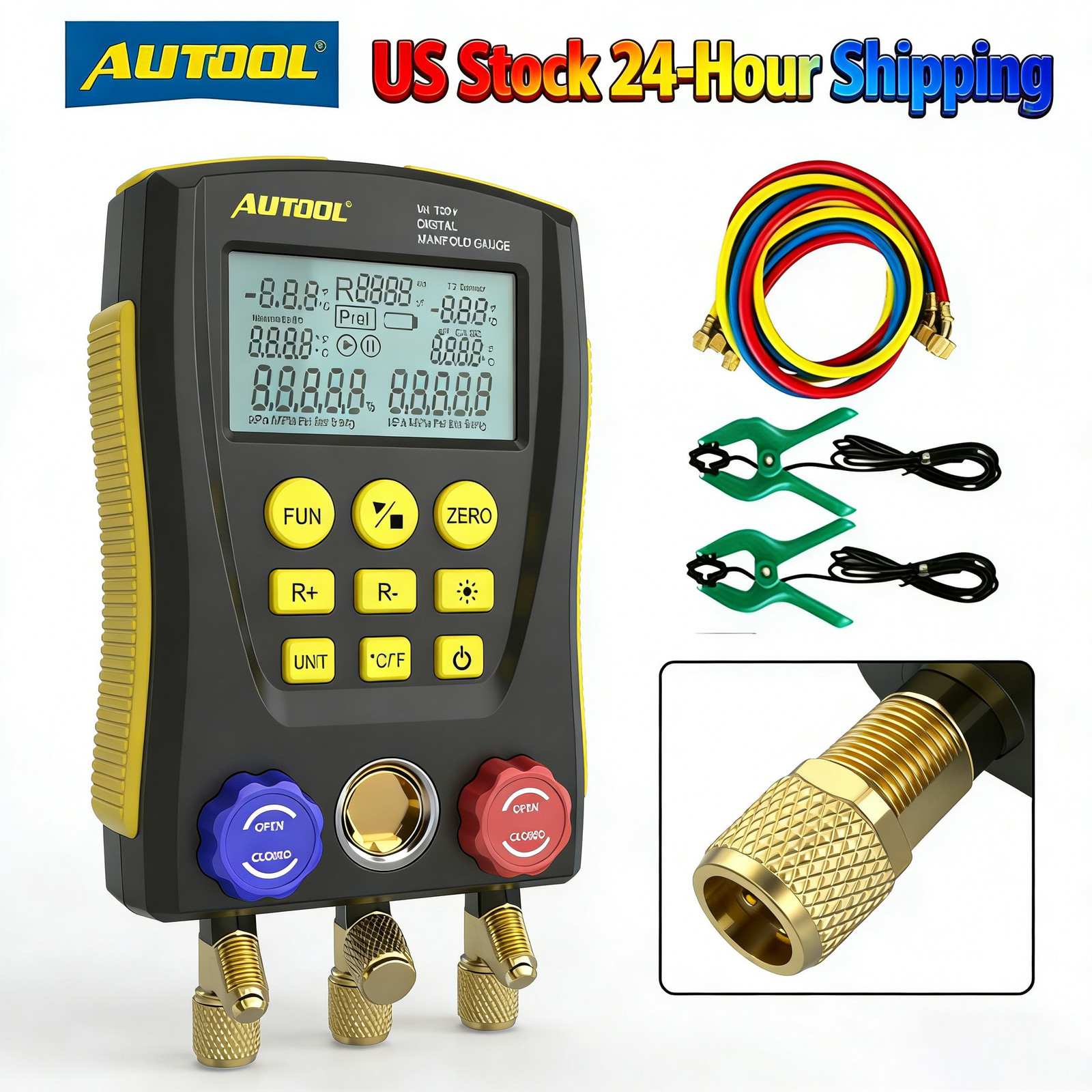 HVAC Digital Refrigeration Manifold Gauge Set Vacuum Pressure Temperature Tester