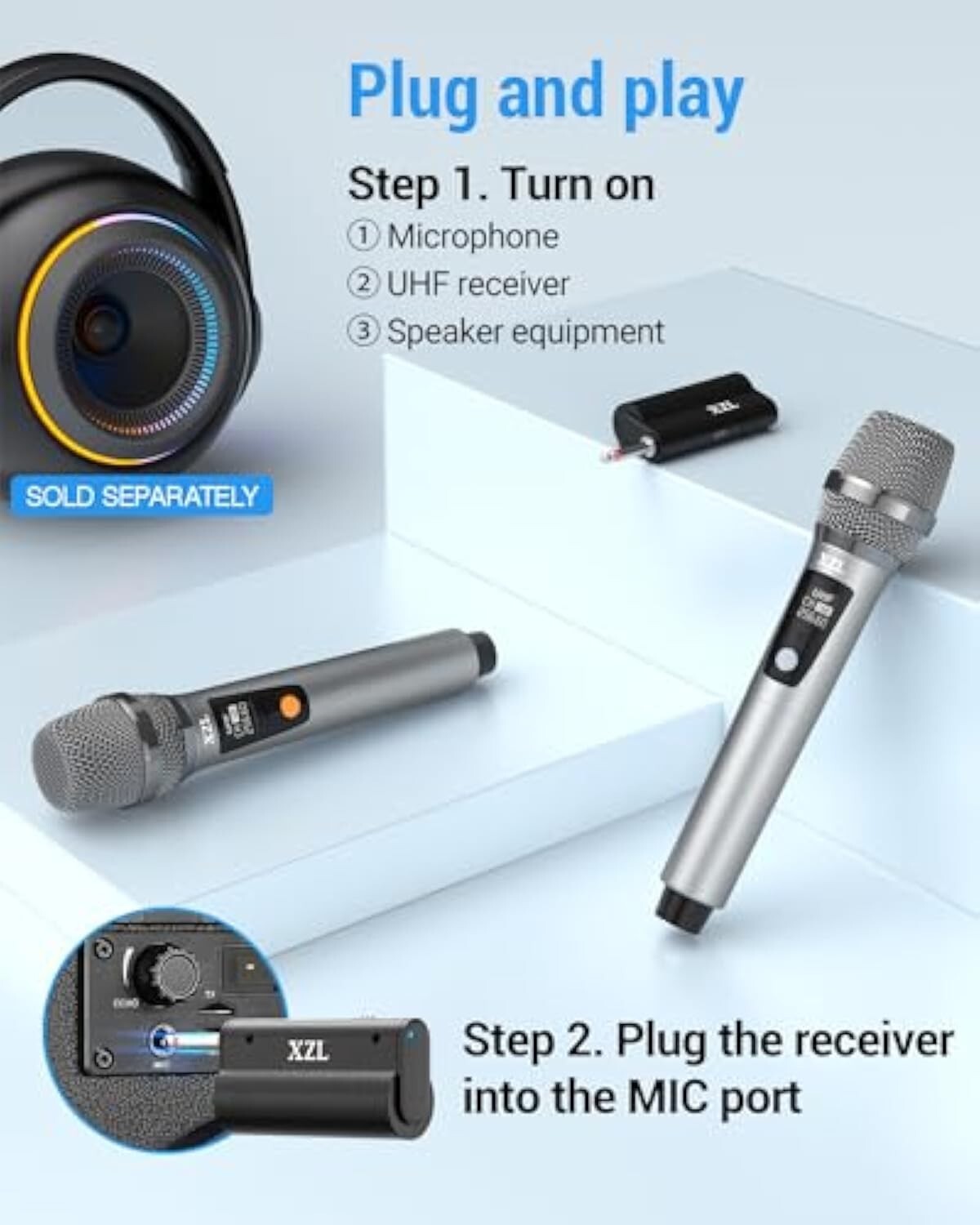 Rechargeable Dual Wireless Cordless Microphones