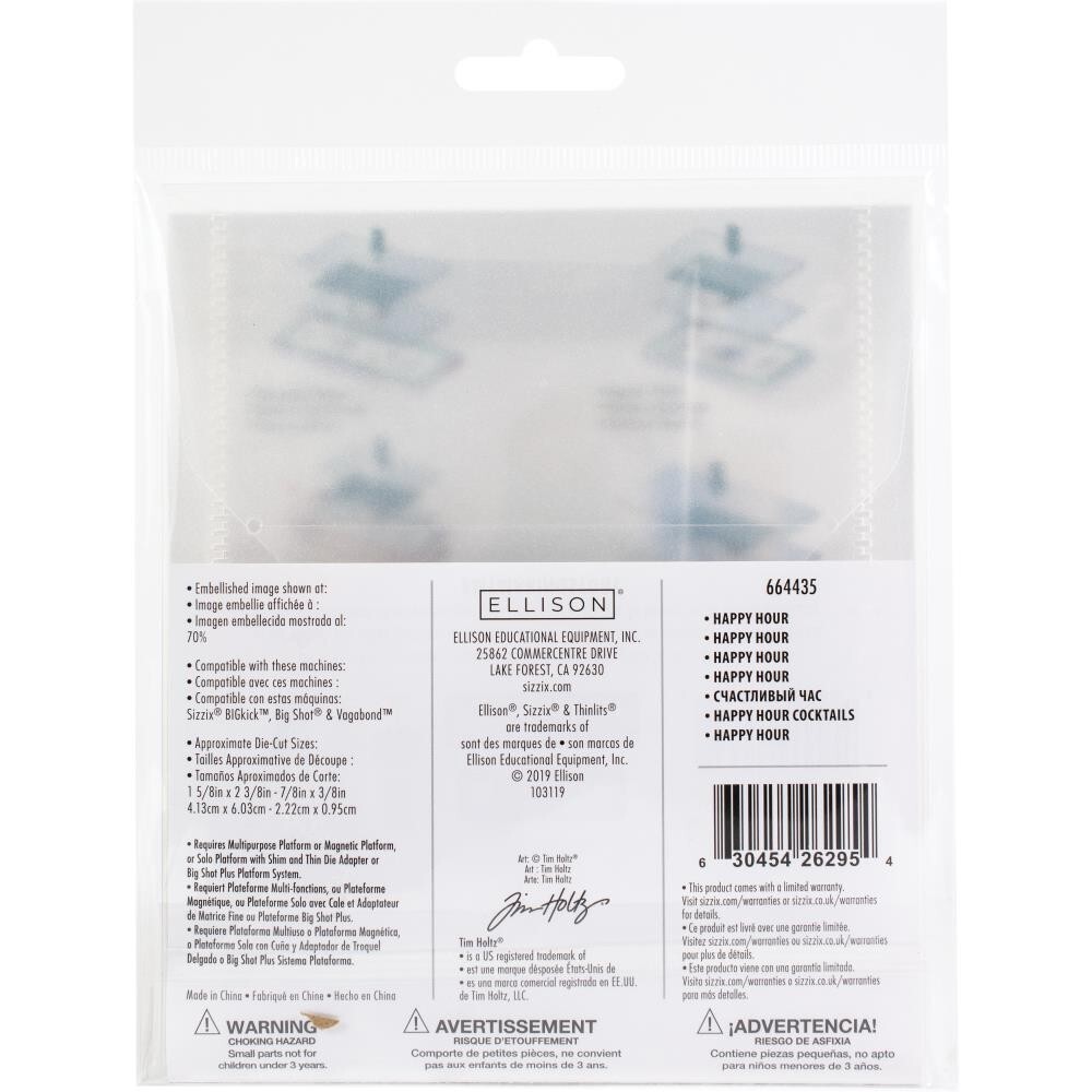 New Tim Holtz Sizzix Thinlits Cutting Die Set Happy Hour Drinks Cocktails Wine