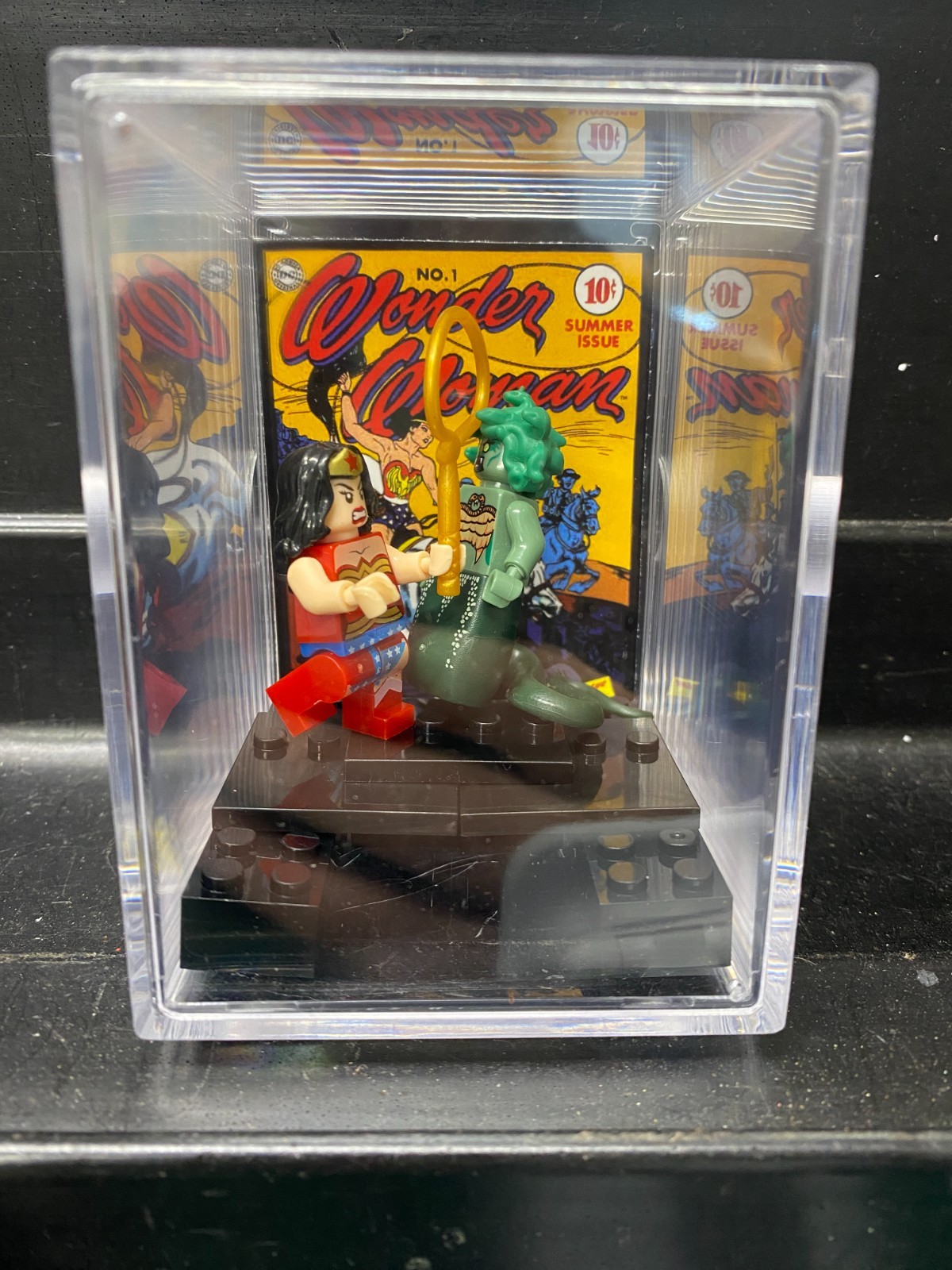 Wonder Woman Vs. Medusa Custom LEGO Shadowbox with Mini #1 Issue Comic Book