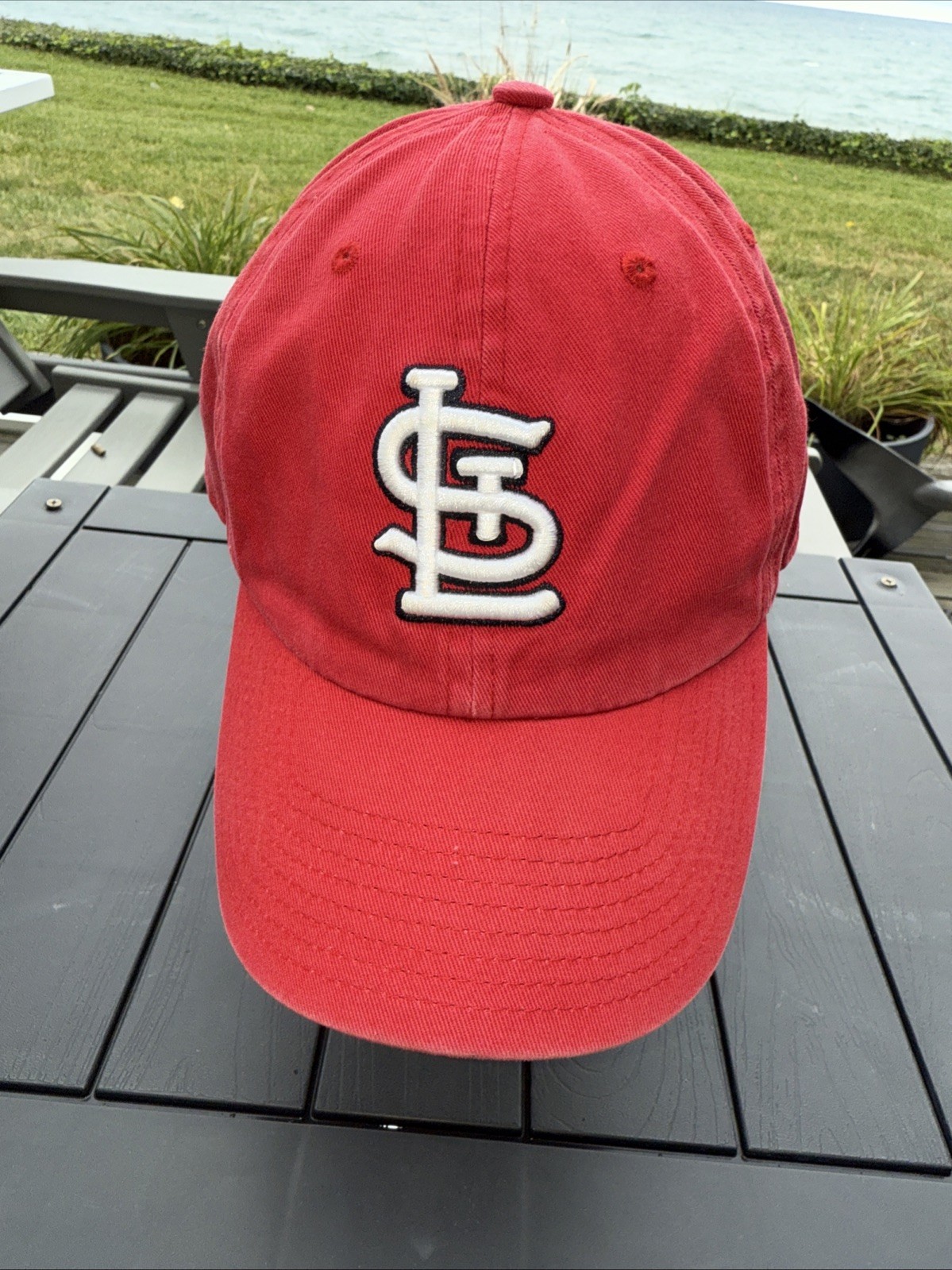 St. Louis Cardinals StL in White on Red Cotton Hat Cap Strap Buckle 47 Brand