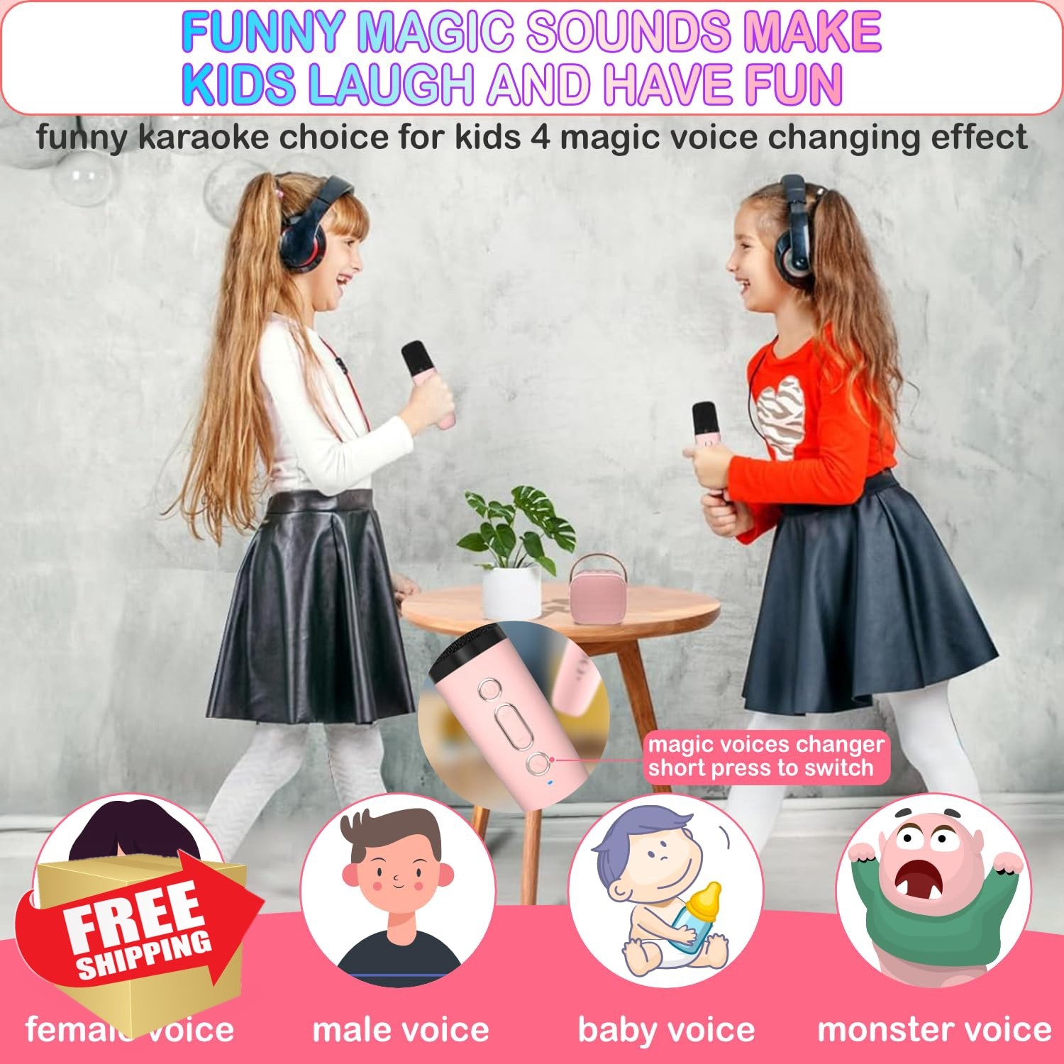 Darkant K1-2MIC-PINK Karaoke Machine 2 Mics LED