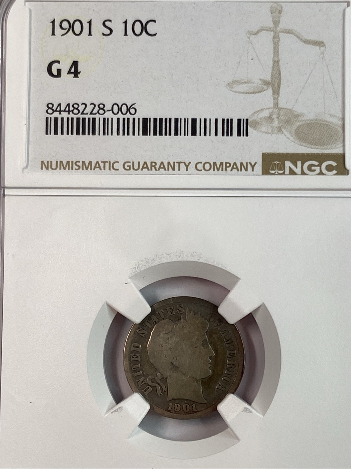 1901-S Barber Dime : NGC G 4
