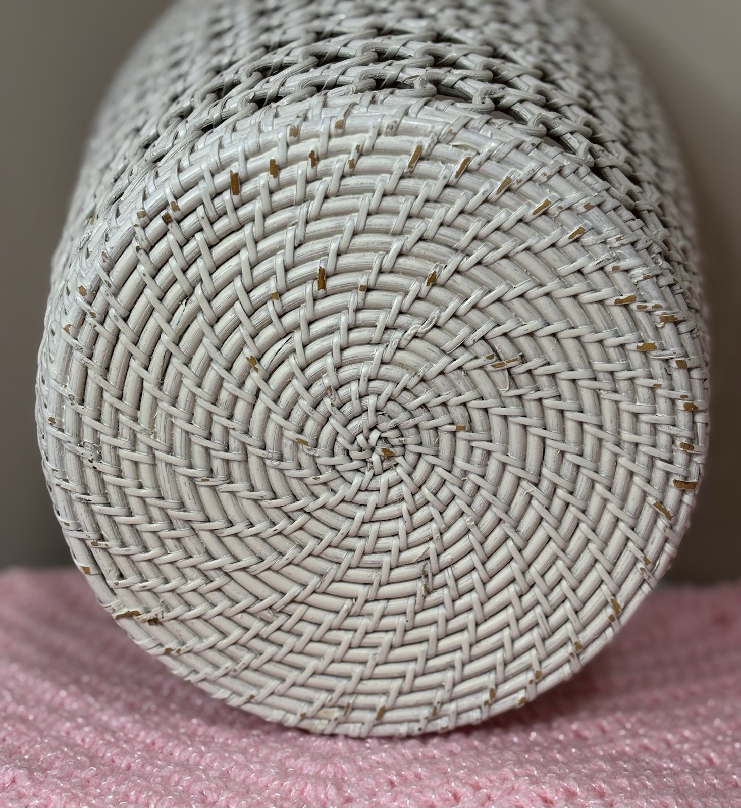 White Woven Wicker Basket Open Weave Farmhouse Coastal Boho Storage Bin