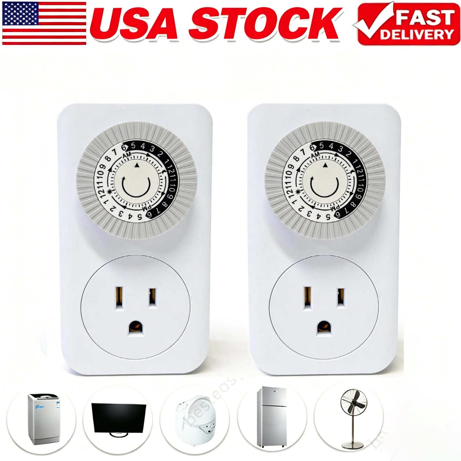1-10 Pack Indoor 24-Hour Mechanical Outlet Timer Plug Indoor 2 or 3 Prong