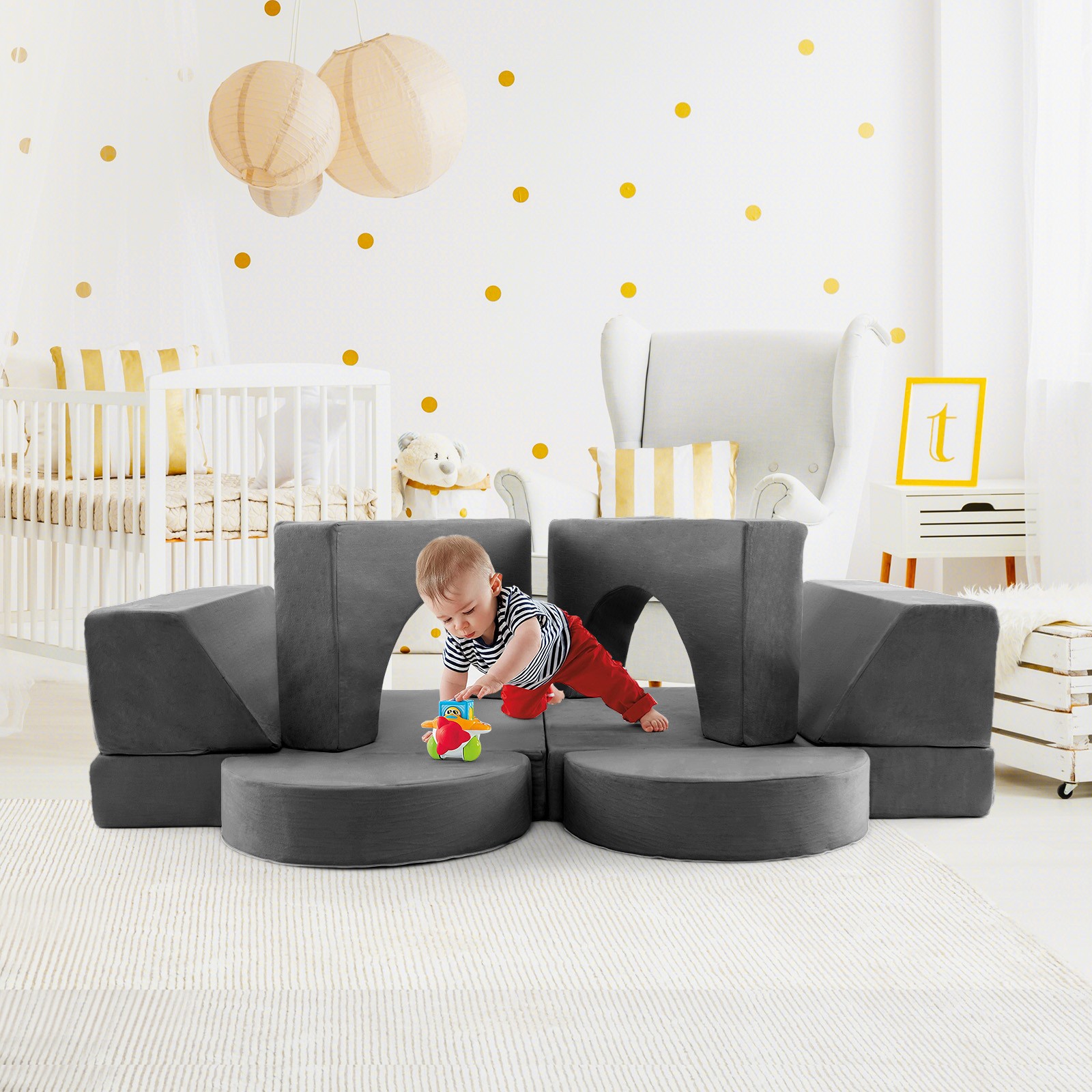 8 PCS Kids Modular Play Sofa w/ Detachable Cover for Playroom & Bedroom Indoor