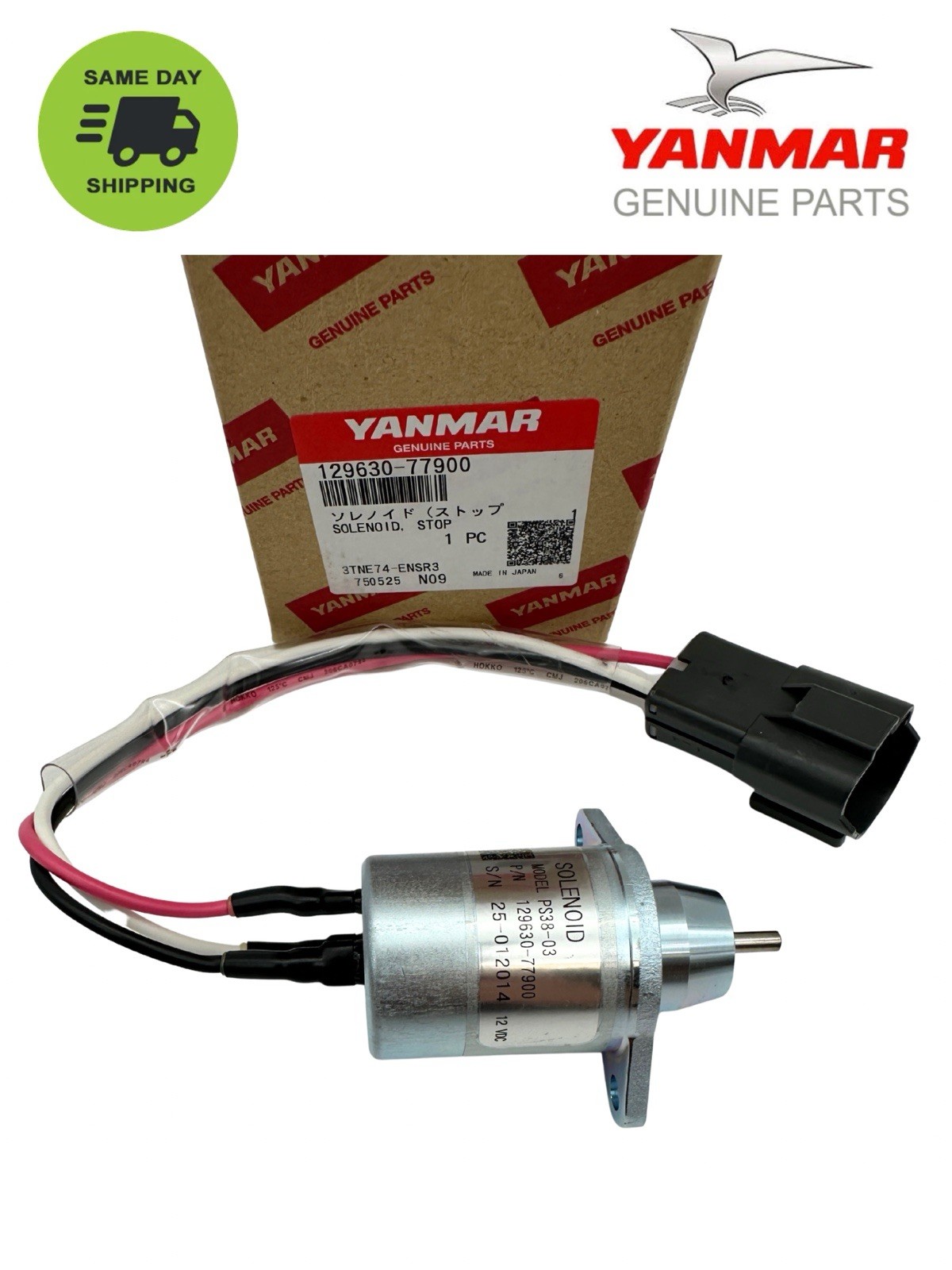 Genuine Yanmar Solenoid Assy 129630-77900 12V DC PS38-03 NEW OEM Made in JAPAN
