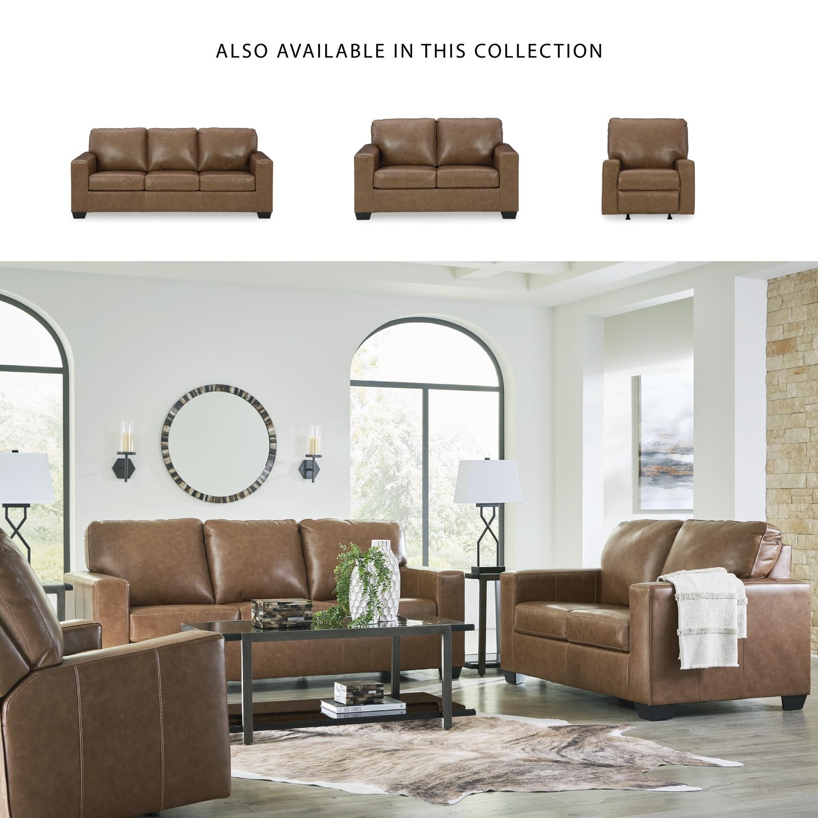 Bowery Hill Leather Contemporary Corner-blocked frame Caramel Sofa