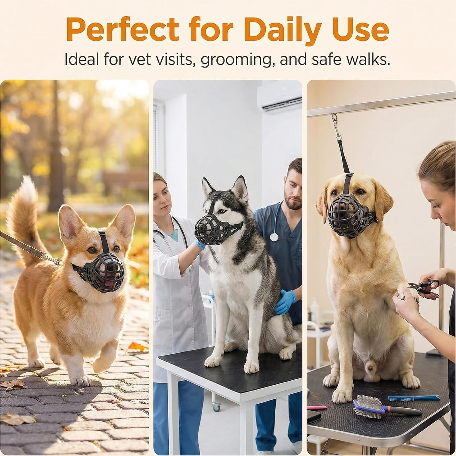 Silicone Dog Muzzle Adjustable XL Black Easy Clean