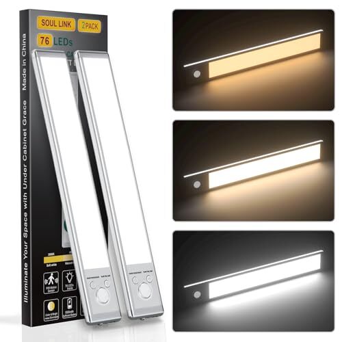 Under Cabinet Lights,76 LED Operated Motion Sensor Light 2Pack-9.5inch