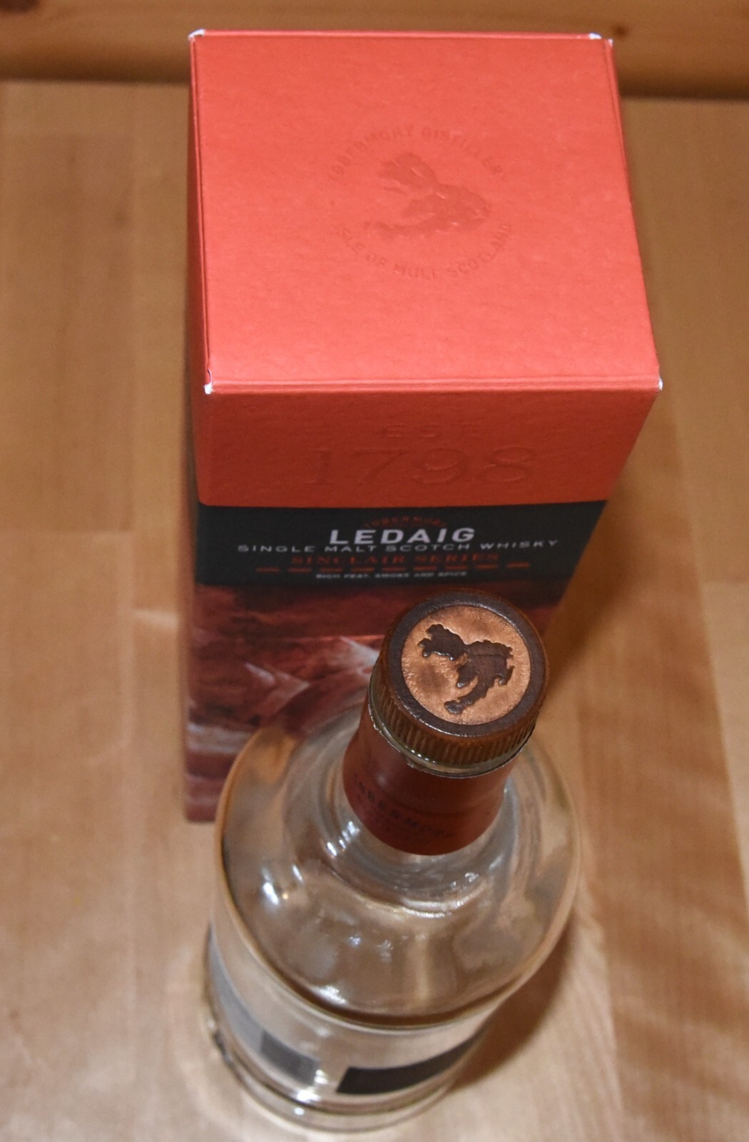 Ledaig Single Malt Isle of Mull Scotch Bottle -Empty 700 ml Cork Stopper & Box