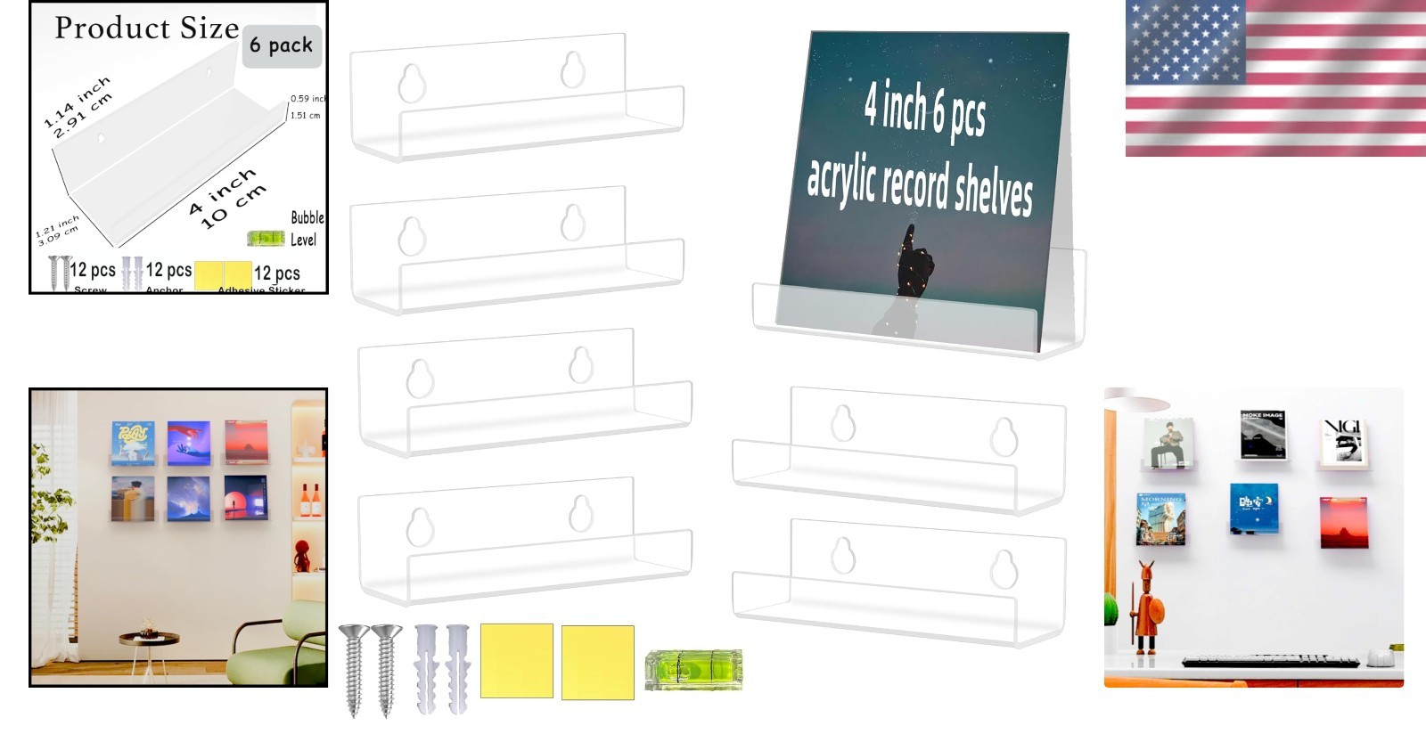 Compact 4-Inch Vinyl Record Wall Mount - Invisible Storage Solution for Records