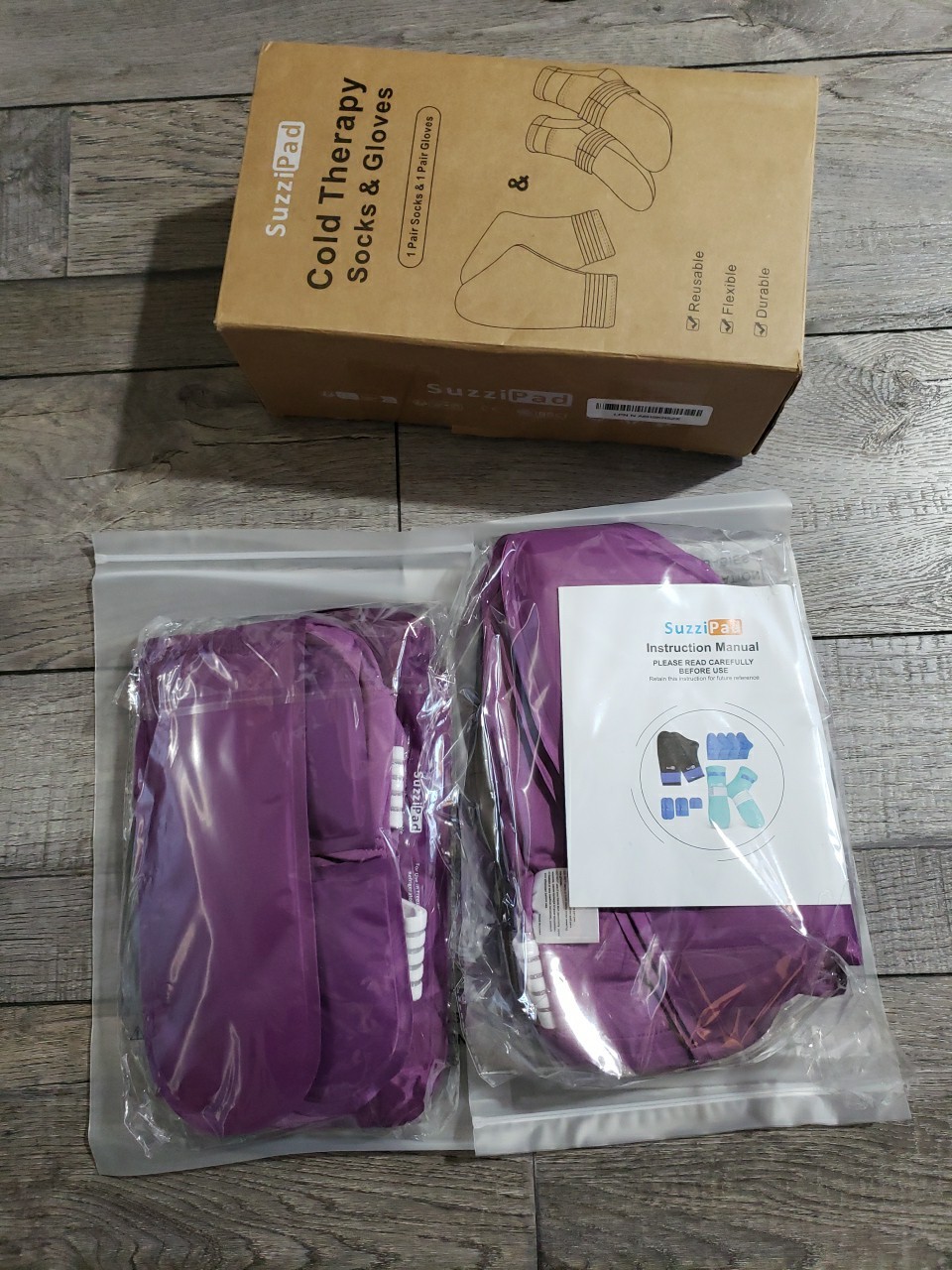 SuzziPad Foot Ice Pack Cold Socks & Gloves for Chemotherapy, Sz L, Purple READ