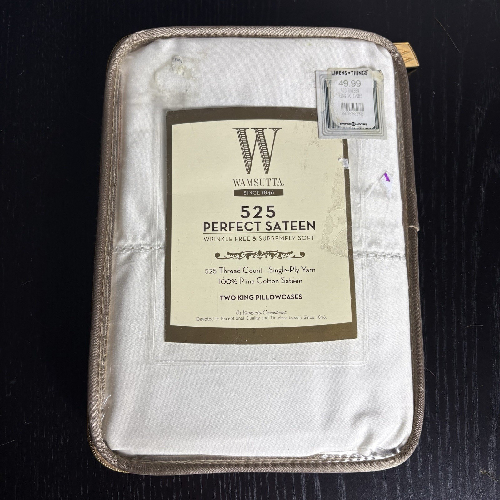 WAMSUTTA 525 Perfect Cotton Sateen King Size Pillowcases, Set of 2, Ivory, NEW