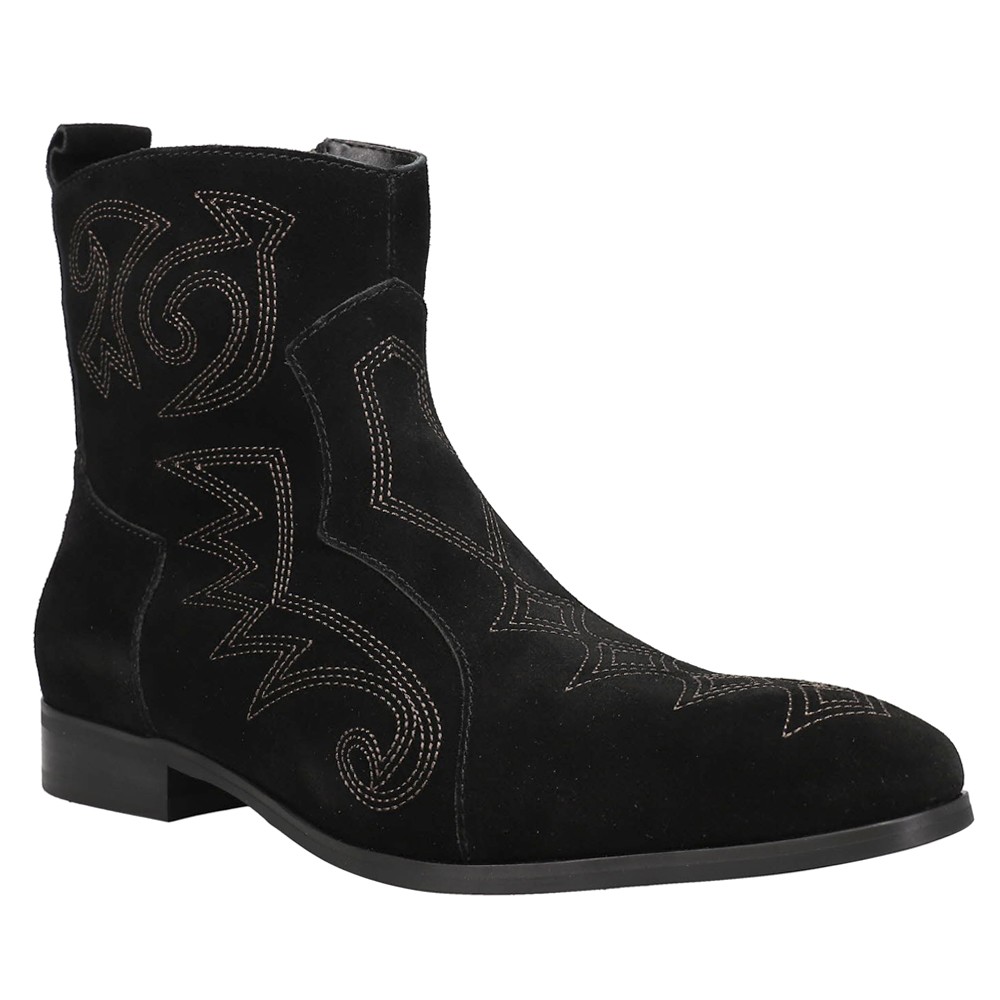 Dingo Brooks Embroidered Round Toe Pull On Booties Mens Black Casual Boots DI211