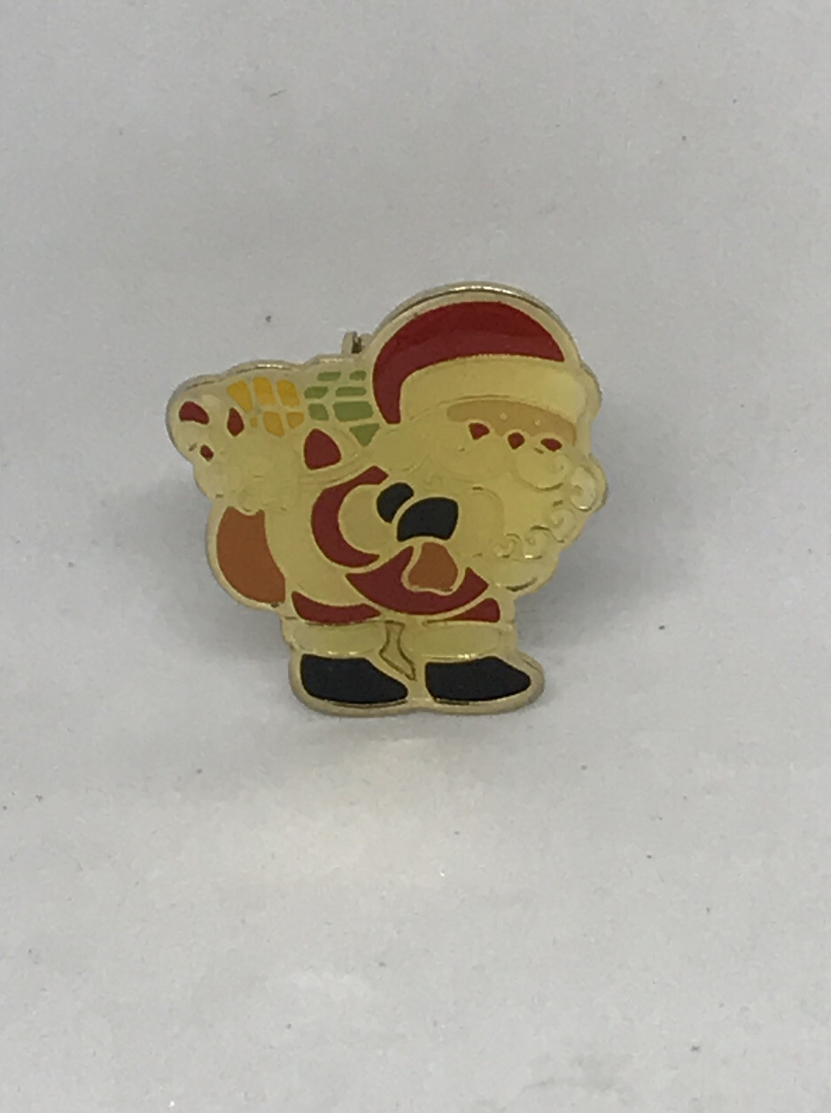 3/4” Christmas Santa Claus Candy Cane Pinback Pin Brooch Enamel
