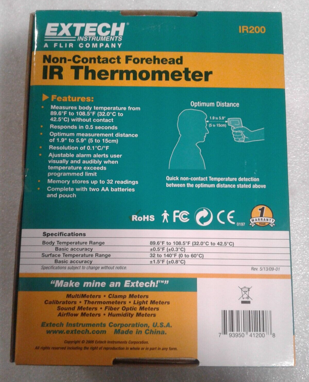 Lot of 9 Extech IR200 Non-Contact Forehead Infrared Thermometer - New - NIB