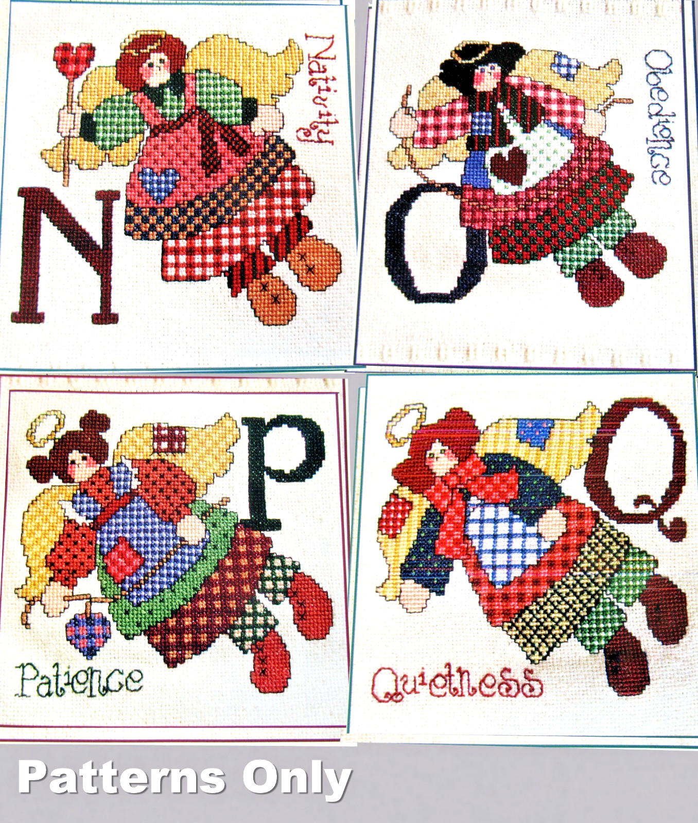 Angels N-O-P-Q Nativity Obedience Patience Afghan Design CROSS STITCH PATTERNS